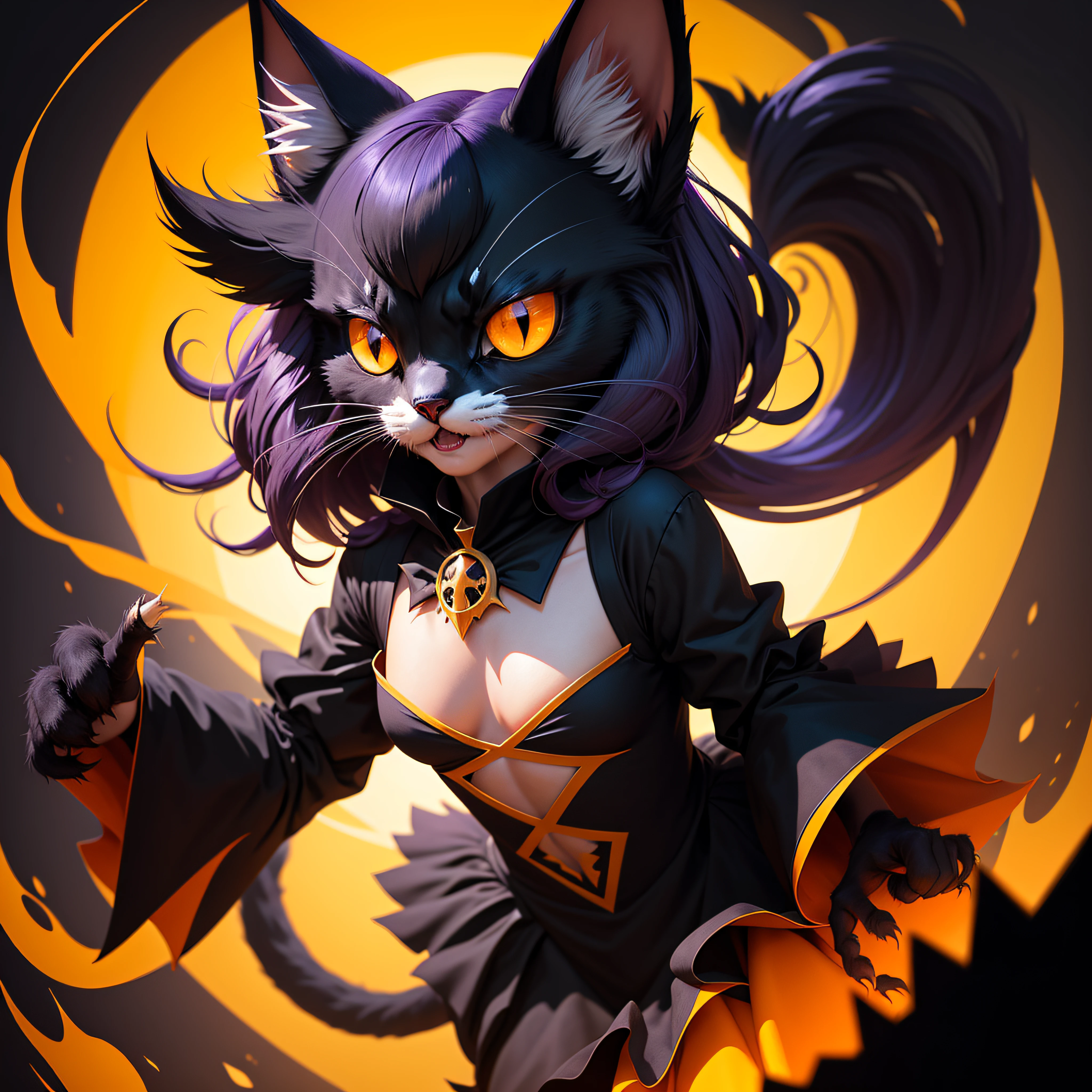 A scary cat Halloween character, fantasy, vector art, flat design, Ultra high details. --auto