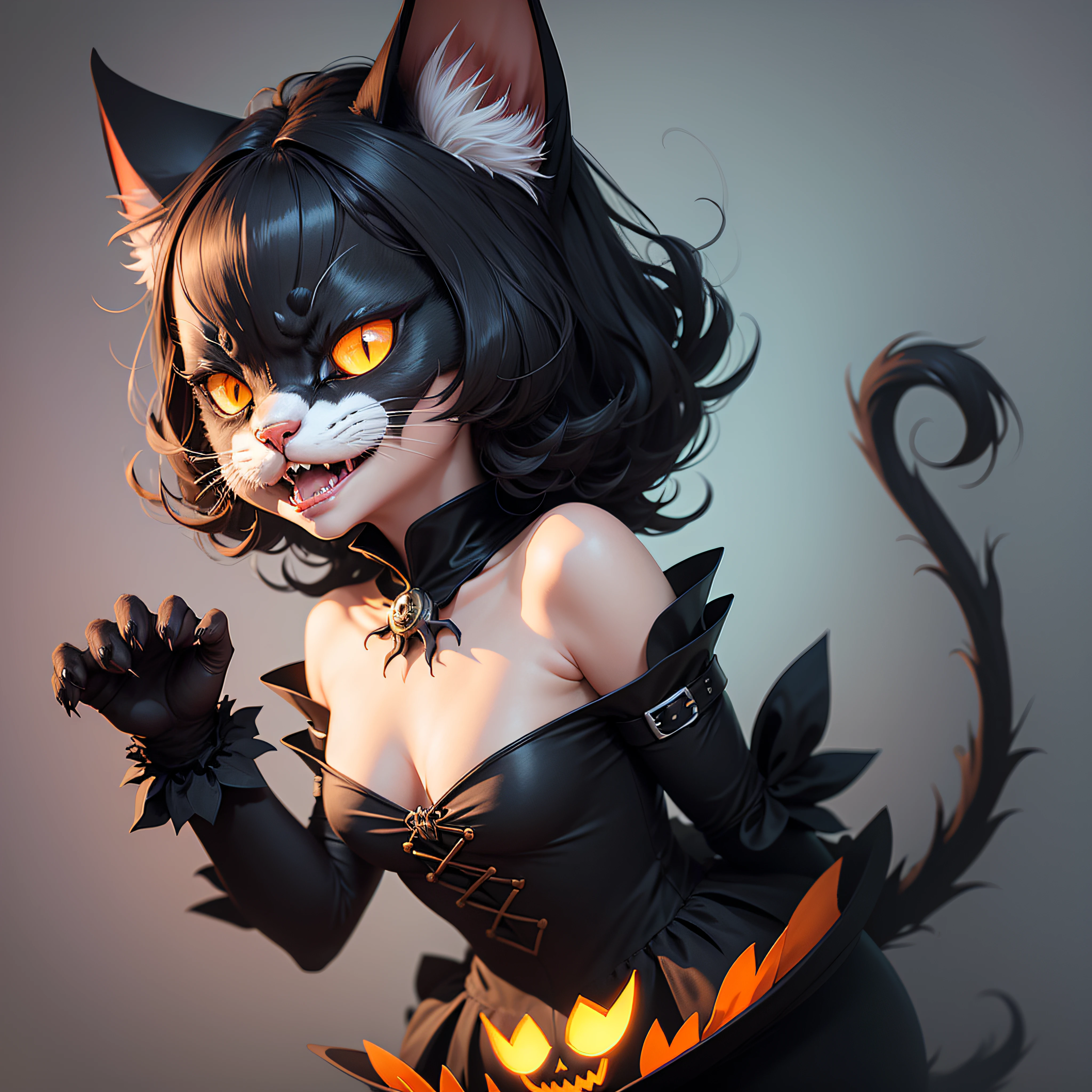 A scary cat Halloween character, fantasy, vector art, flat design, Ultra high details. --auto