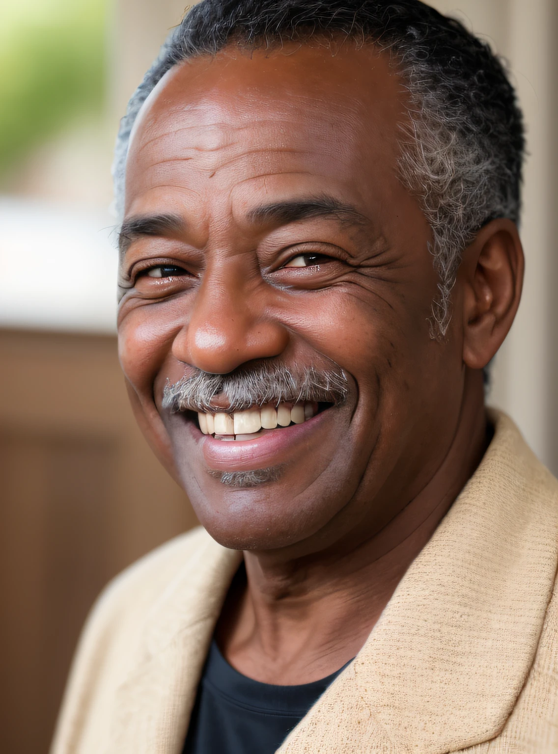 portrait of an old man with dark skin, (many wrinkles on his face), (smiling mouth), (smiling mouth), close-up with extreme detail, extremely detailed skin, photo taken with style high art