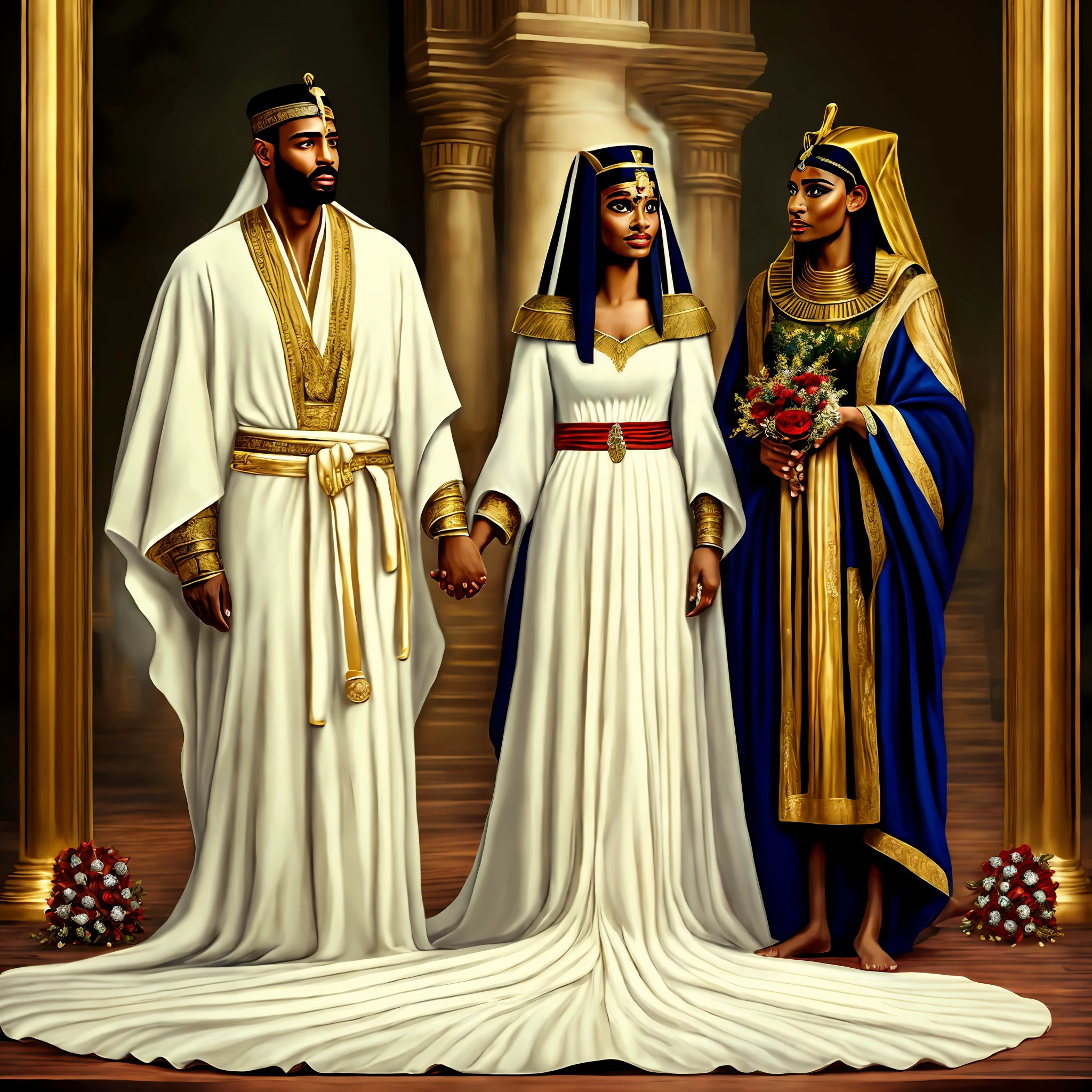 Cleopatra marrying a young man and with the robes of pharaoh hyperrealistic image --auto