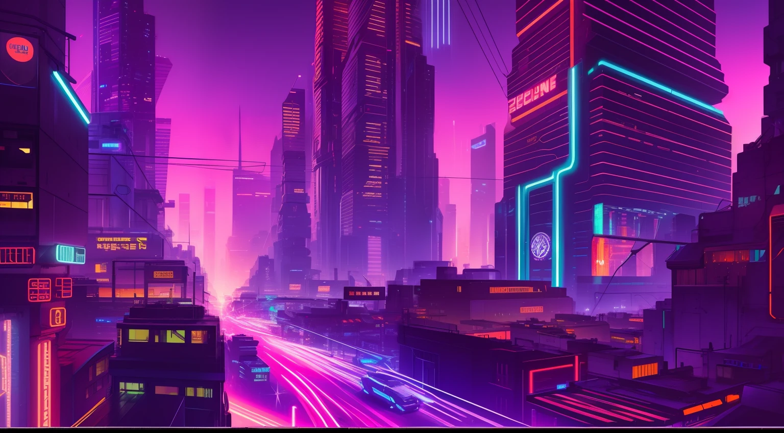 Extreme high-tech cyberpunk city at night, neon lights casting shadows, towering skyscrapers, bustling streets, a feeling of constant movement and energy.