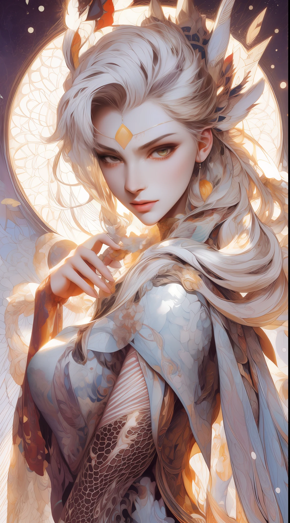Beauty, Extreme Aesthetics, Masterpiece, Best Quality, (Zentangle, Mandala, Tangled, Entangled), (Fractal Art: 1.3), 1girl, Very Detailed, Dynamic Angle, Official Art, Unity, 8k, Wallpaper, Ultra Detailed, , Cowboyshot, Beautiful, Chaotic, Elegant, Fauvist Design, Bright Colors, Romanticism, James Jean, Robbie Devi Antono, Ross Tran, Francis Bacon, Michal Mraz, Adrian Gaini, Petra Cortwright, Gerhard Richter, Takashi Yamamoto, Ashley Wood, atmospheric, masterpiece