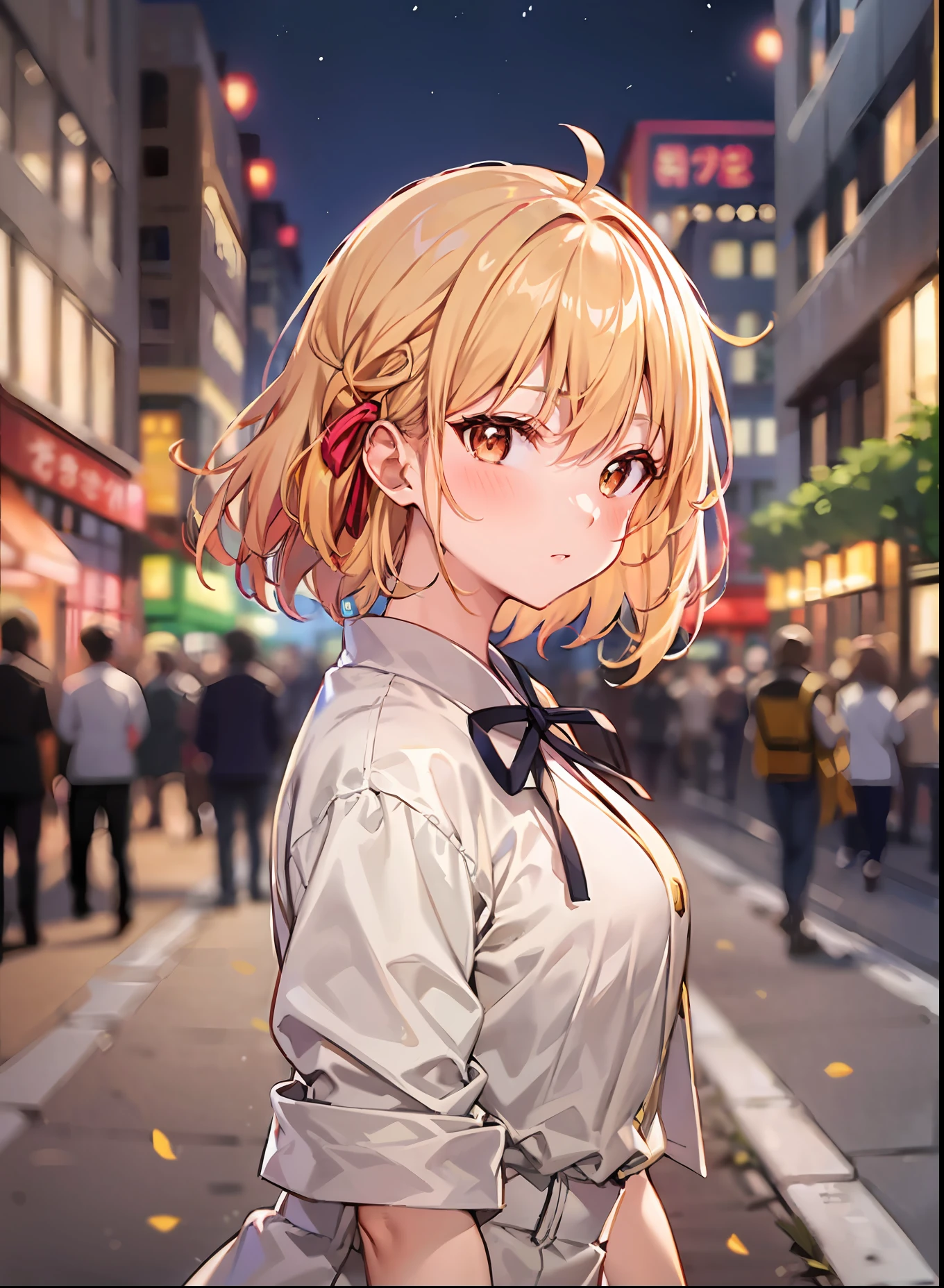 one-girl，Yellow gradient hair，Yellow gradient hair，校服，the night，looki at viewer，Sorry，Blushlush，high high quality，high qulity，8K
