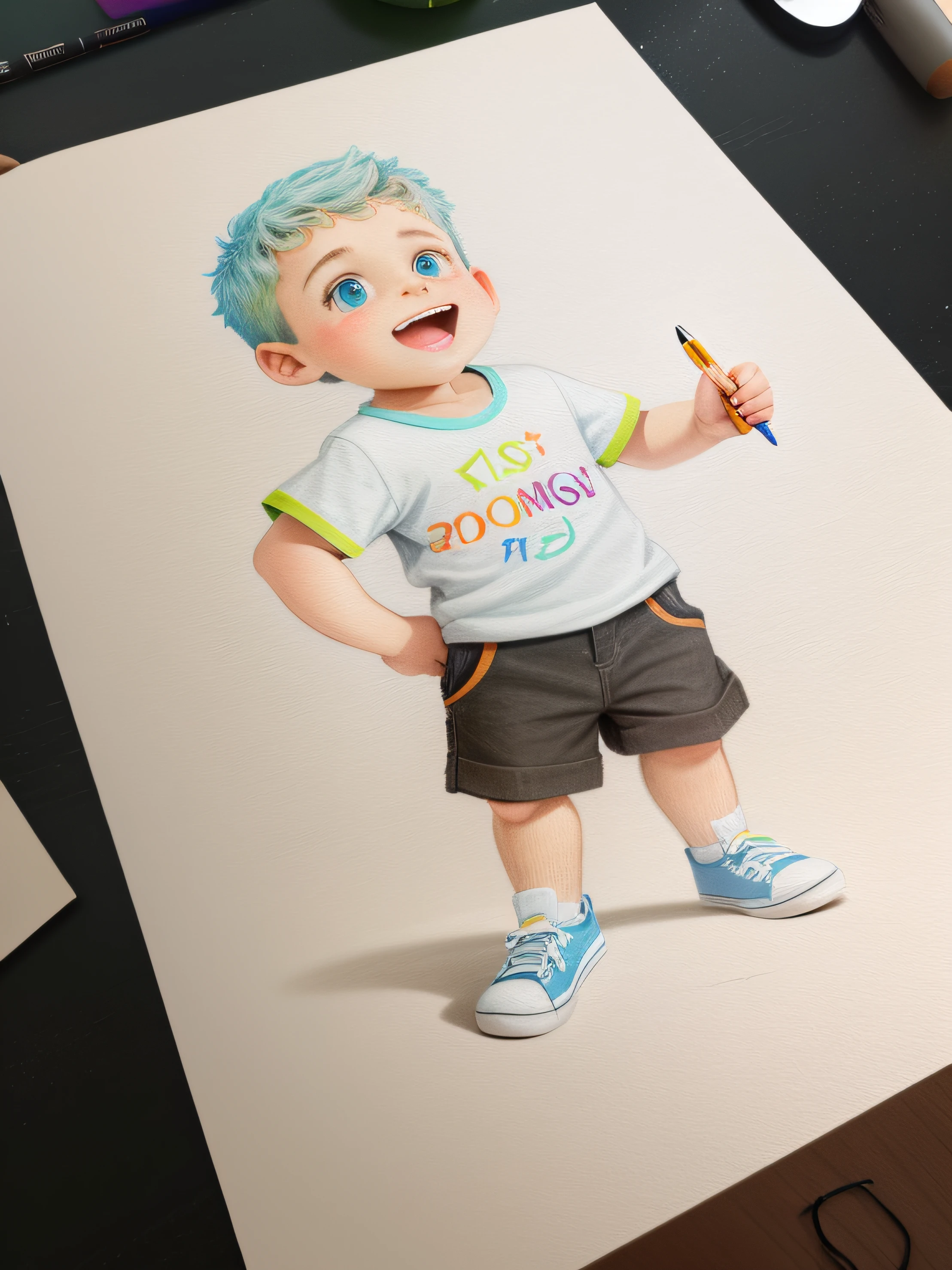 drawing of a cartoon boy with a pencil in hand, retrato de corpo inteiro de um curto!, desenho colorido, retrato de personagem pintado, a colored pencil sketch, desenho dos desenhos animados, colorized pencil sketch, color pencil sketch, fanart detalhado, retrato dos desenhos animados, retrato detalhado do corpo inteiro, inspirado em Ron English, colored pencil, Wip, !!retrato de corpo inteiro!!, desenho colorido, desenho colorido