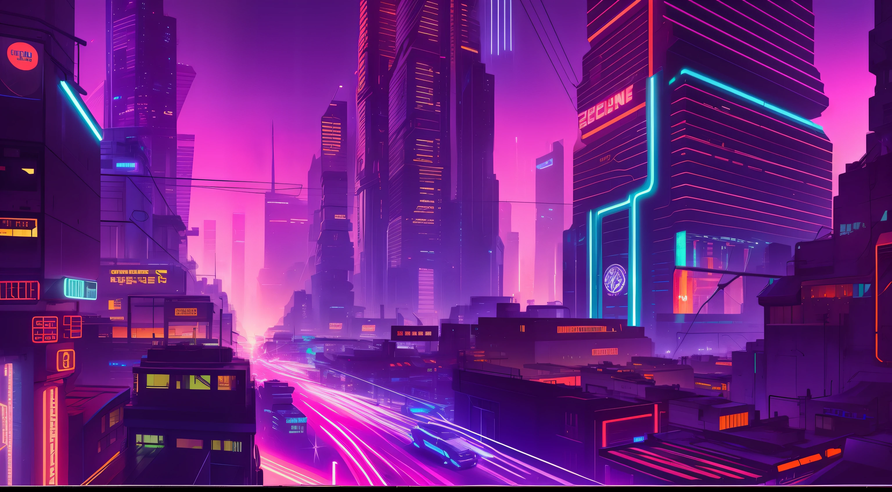 Extreme high-tech cyberpunk city at night, neon lights casting shadows, towering skyscrapers, bustling streets, a feeling of constant movement and energy.