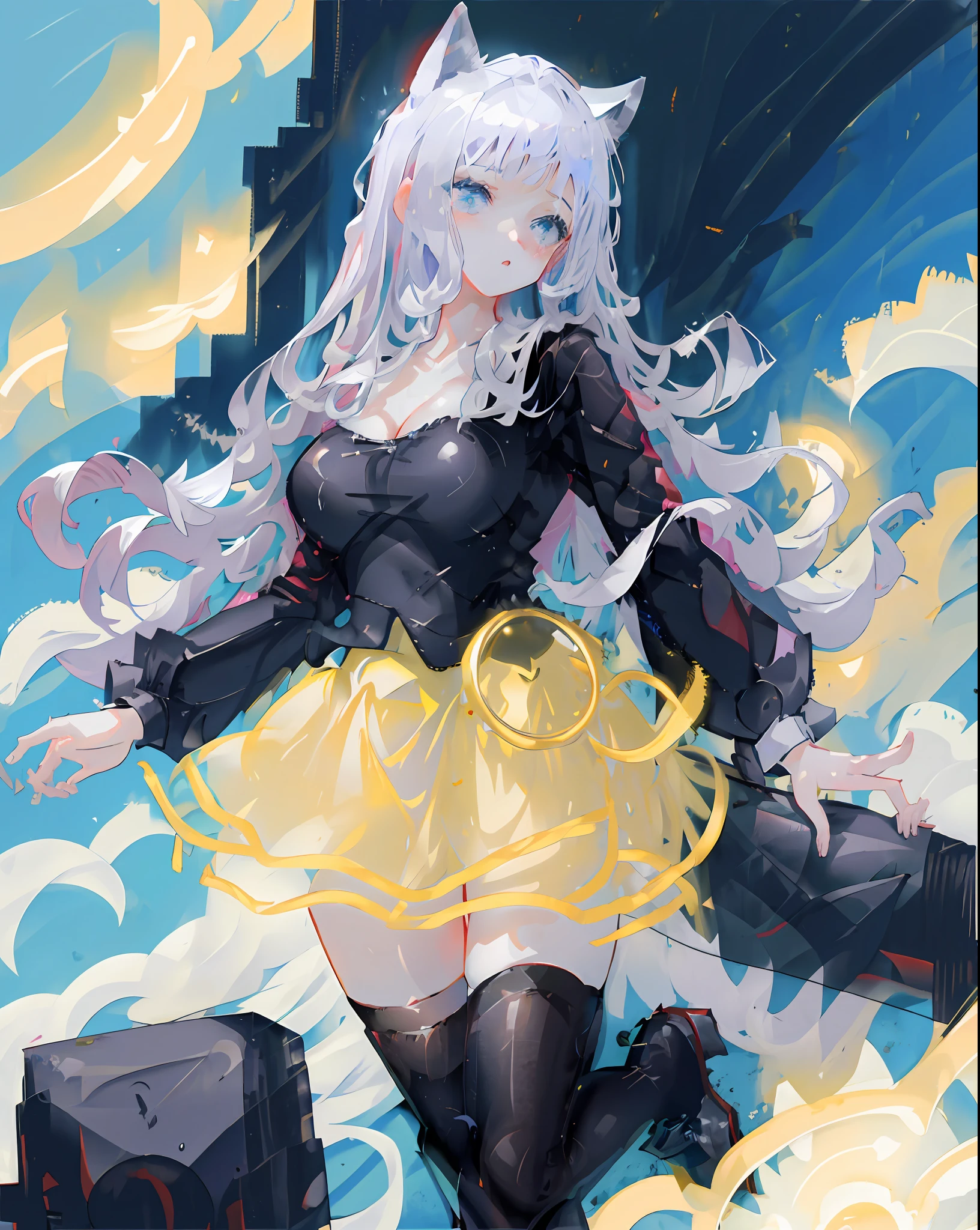 Alone with black hair, petite figure, girl with smooth white skin，nedium breasts，cleavage，pornography，Superskirt，adolable，Impeccable，animemanga girl,Lori huge breasts cleavage
