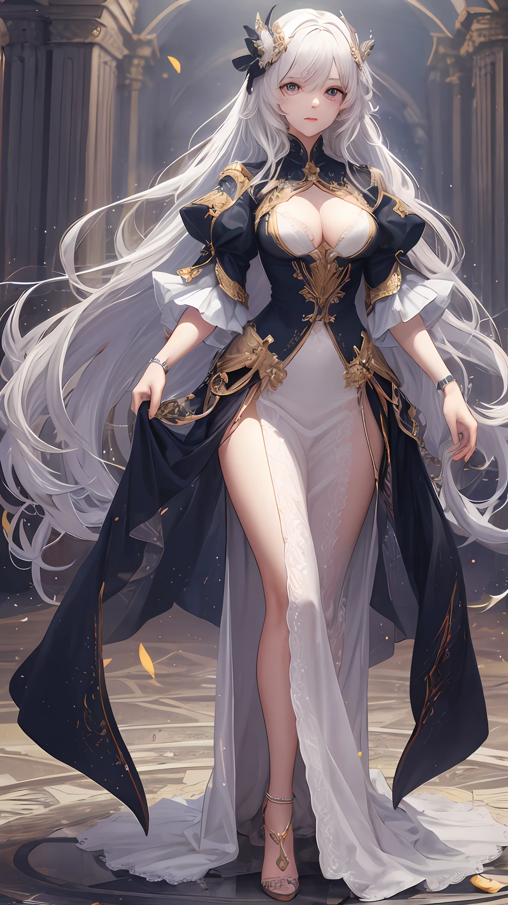 Beautuful Women,Perfect body proportion,are standing,the detail,Extra-long white hair,Perfect light,Wallpapers,tmasterpiece,Intoxicating,Wear jewelry,Beautiful and moving,4k,8k,Princess-like look