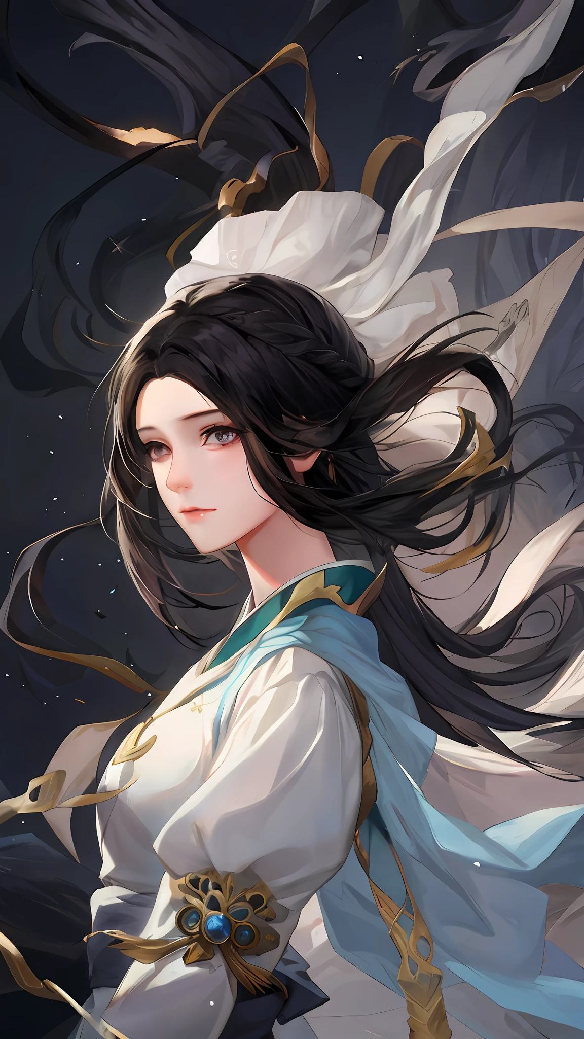 anime girl with black hair and white dress with a veil, guweiz on pixiv artstation, guweiz on artstation pixiv, artwork in the style of guweiz, beautiful character painting, guweiz, by Yang J, guweiz masterpiece, beautiful anime portrait, by Zeng Jing, fanart best artstation