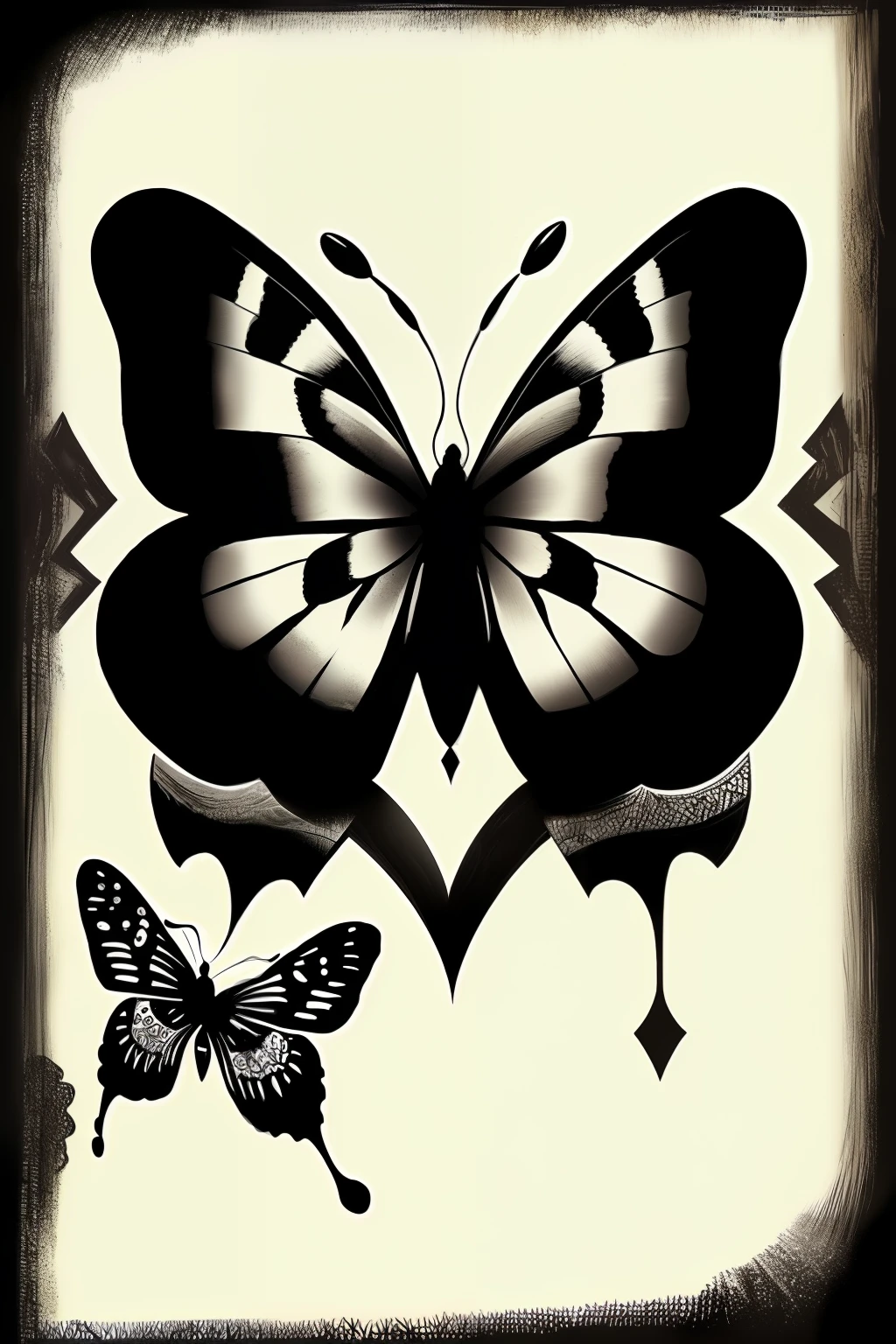 (borboleta design) fundo branco, (solo),(design tattoo) tribal, (pintura a tinta), (borboletas), obra-prima, melhor qualidade