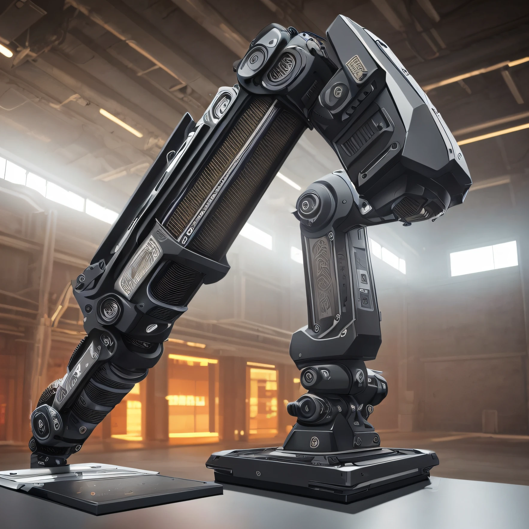 Six-axis industrial robotic arm，There is a sense of power，Punk style，Close-up，Ultra-fine details，Futuristic style，Lean, pedestal，The base is equipped with a color display，Close-up views from all angles，Not characters --auto