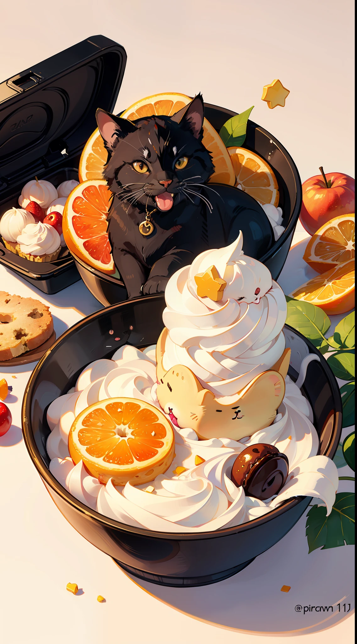 (best quality), ((masterpiece)), (highres), illustration, original, extremely detailed wallpaper, no humans, food, fruit, cat, paw print, cherry, sleeping, sparkle, apple, white cat, :3, simple background, box, calico, strawberry, pink background, animal, zzz, leaf, grapes, bowl, cup, acorn, lying, closed eyes, rabbit, light bulb, pet bowl, bug, dog, food focus, in container, star (symbol), plate, doughnut, fish, blush stickers, animal focus, stuffed toy, blueberry, cardboard box, stuffed animal, bear, mushroom, cake, cookie, cat print, yarn, pillow, spoken object, orange (fruit), on side, holding, candy, closed mouth, food art, arrow (symbol), on back, maneki-neko, heart, jar, butterfly, cupcake, sitting, red apple, berry, smile, wagashi, in box, looking at viewer, tiger, hamster, envelope, animal print, pudding, sparrow, thought bubble, yarn ball, cake slice, chocolate, open mouth, flower, blush, daruma doll, comic, shiba inu, pawpads, sparkling eyes, mouse, hat, bird, dessert, object on head, banana, tail, clothed animal, cushion, onigiri, mug, cat ears, mandarin orange, tanuki, standing, coin, sweets, squirrel, english text, milk carton, whipped cream, peach, holding food, >_<, black cat, :<, marshmallow, teddy bear, cream, food on head, tomato, whiskers, leaf on head, animalization, shell, notice lines, gift, toy, fox, tongue, artist name, plant, bread, pancake, cat tail, dreaming, spoon, ball, eating, mouth hold, teacup, basket, bow, brown background, solid circle eyes, chibi, dango, ice cream, fork, saucer, bottle, stuffed cat, letter, pill, twitter username, sign, happy, musical note, frog, solid oval eyes, macaron, red eyes