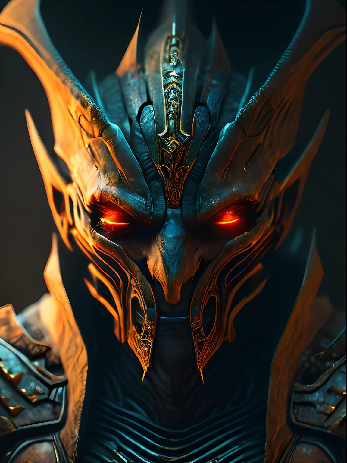 Ancient Alien Warrior, Dark Horror Futurism, Hyper-Real, kinematics, Detalles finos, 8k, (Dark Shot: 0.8), Subsurface Scattering, (Mood Lighting: 1.4), (ArtStation: 1.4)
