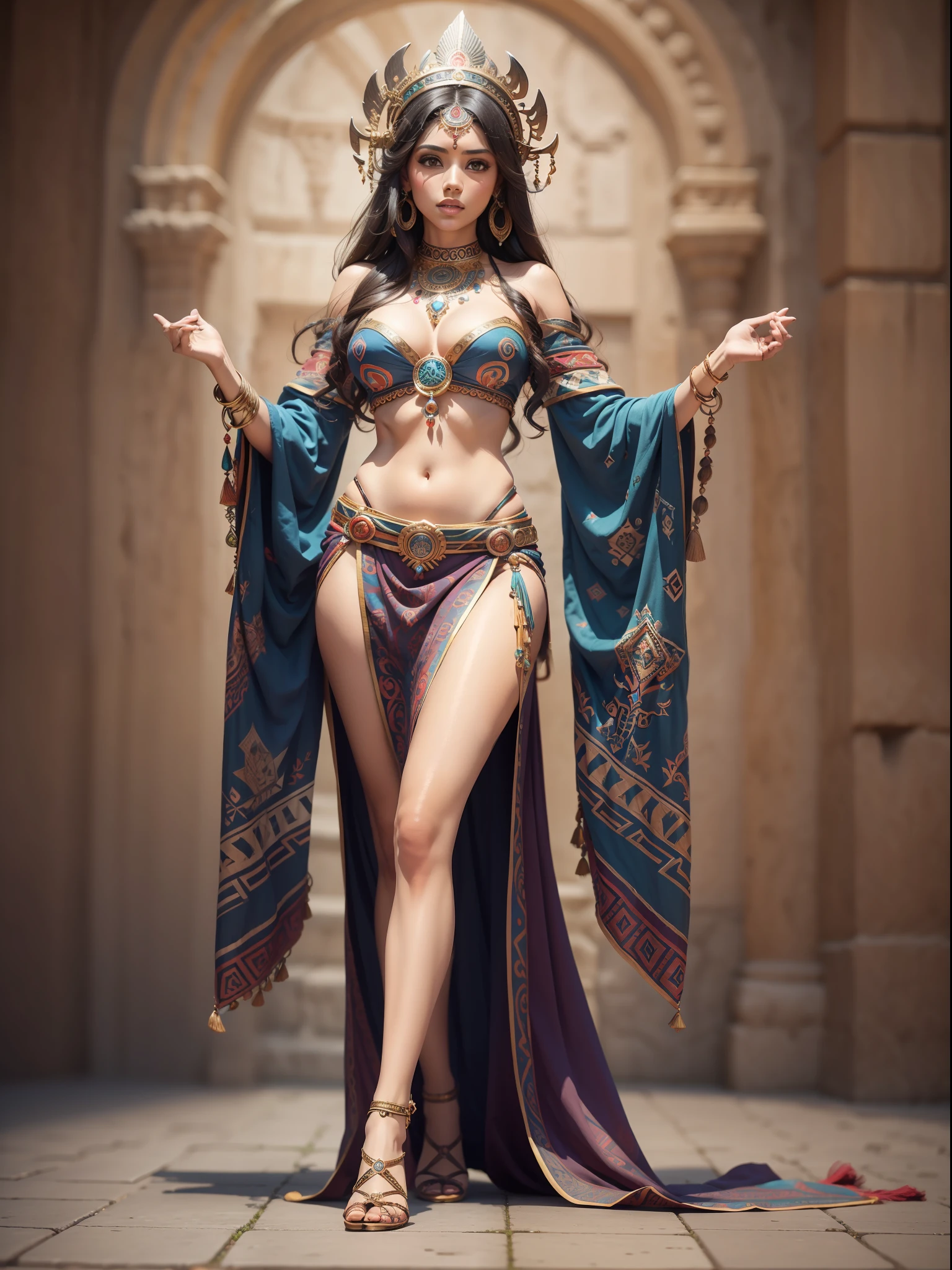 beautiful aztec goddesses full body, pretty face, intricate detail, Attractive, , realistic, soft hairs, high resolutio