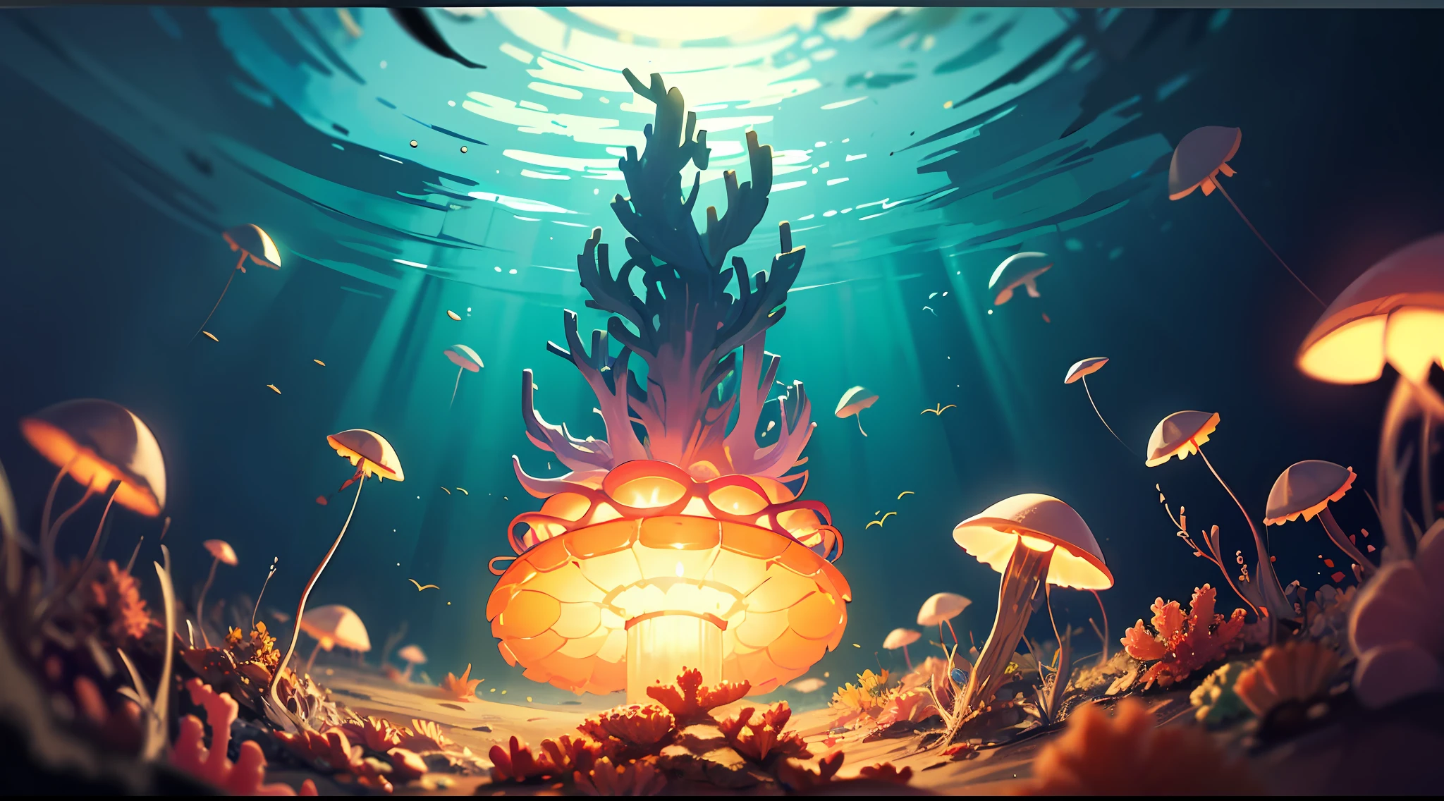 （down view：1.4），（（best qualtiy））， （（tmasterpiece））， （A detailed：1.4），（Under the water：1.4），Enhanced dynamic perspective，（（Underwater world：1.4））、（Marine life）、（（Beautiful coral reef，Sea sand covers the seabed））、（（（A lot of，Very many beautiful glowing jellyfish：1.4））），Bright colors，dream magical，optic，high qulity，super-fine，Detailed pubic hair，Accurate，Cinematic lighting，， hdr（HighDynamicRange），Ray traching，Hyper-Resolution，