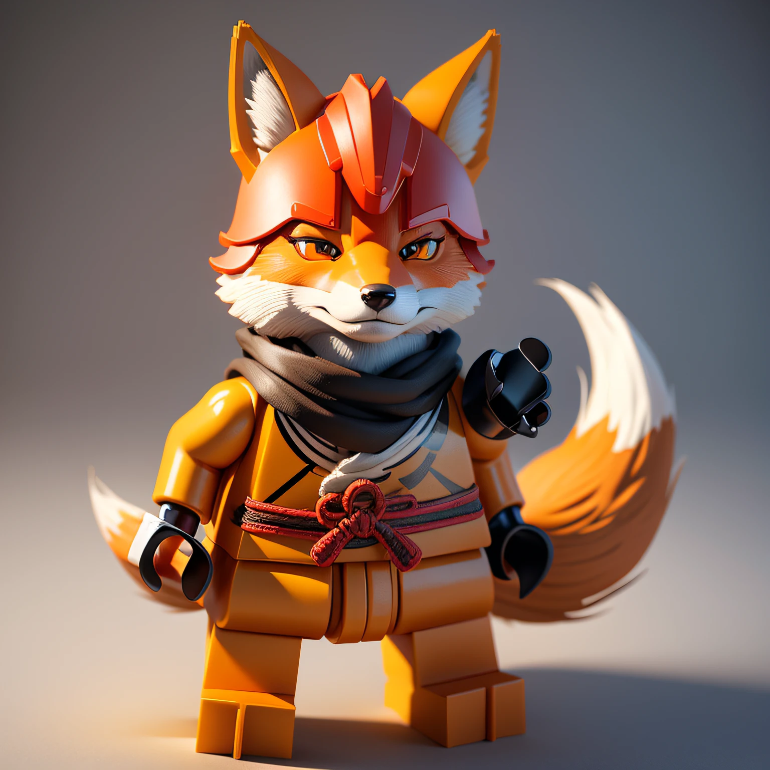 Lego fox on white background, foxes, Fox Fox Fox, Lego Characters, Rendering in Cinema 4 D, Render with Cinema4D, Styling with 3D rendering, Rendering with octane rendering, Octane rendering in 32K, Anthropomorphic samurai fox, Cute fox, cute 3d rendering, inspired by Zhu Da