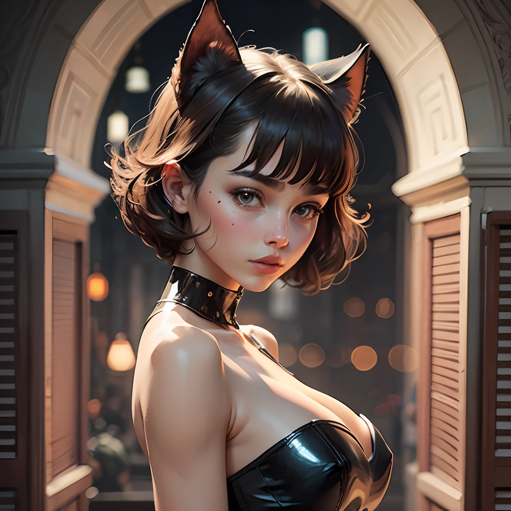 Catwoman in latex suit –chaos 60s, (masterpiece), realistic, (American girl shot), beautiful face, Wes Anderson style, sunlight, cinematic light, bangs, beautiful woman, beautiful eyes, short black hair , perfect anatomy, very cute, princess eyes, (black eyes), (marco head), in focus, stylized, bioluminescence, 8K resolution, low-cut white dress with small blue details, human hands, full of wonder, elegant, approaching the Perfection, Dynamic, Highly Detailed, Character Sheet, Concept Art, Smooth, Looking Directly At Viewer Positioned So Her Body Is Symmetrical And Balanced, Stunningly Beautiful, Detailed Short Black Hairstyle With Bangs (1:1 Aspect Ratio) ssci-fi, fantasy, intricate, very beautiful, elegant, highly detailed, digital painting, artstation, concept art, soft light, hdri, smooth, sharp focus, illustration --auto --s2