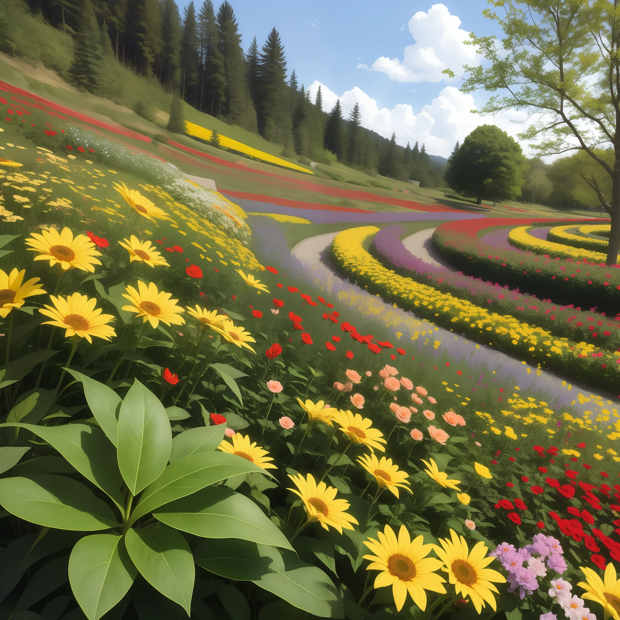 Bright flower garden with no one