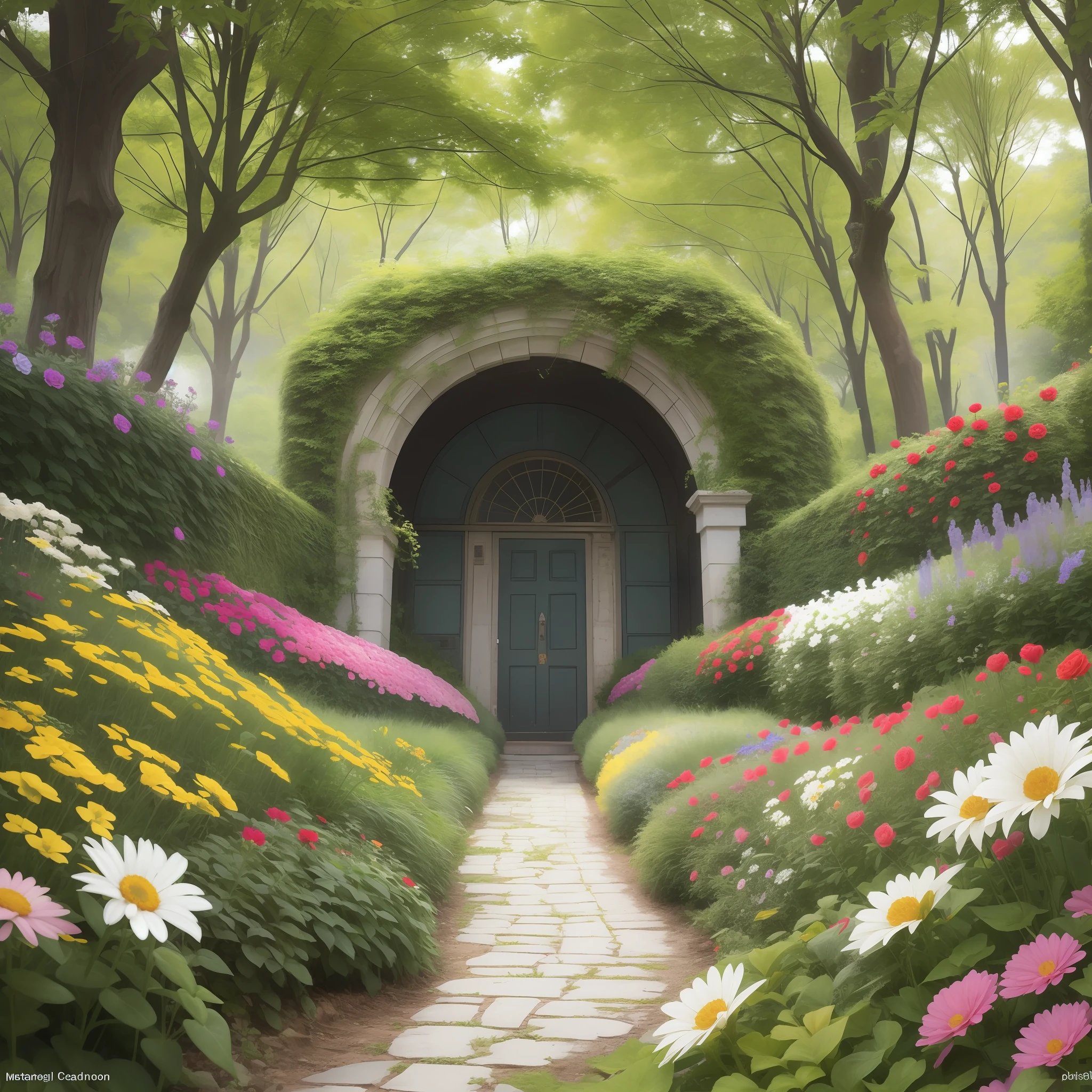 Bright flower garden with no one