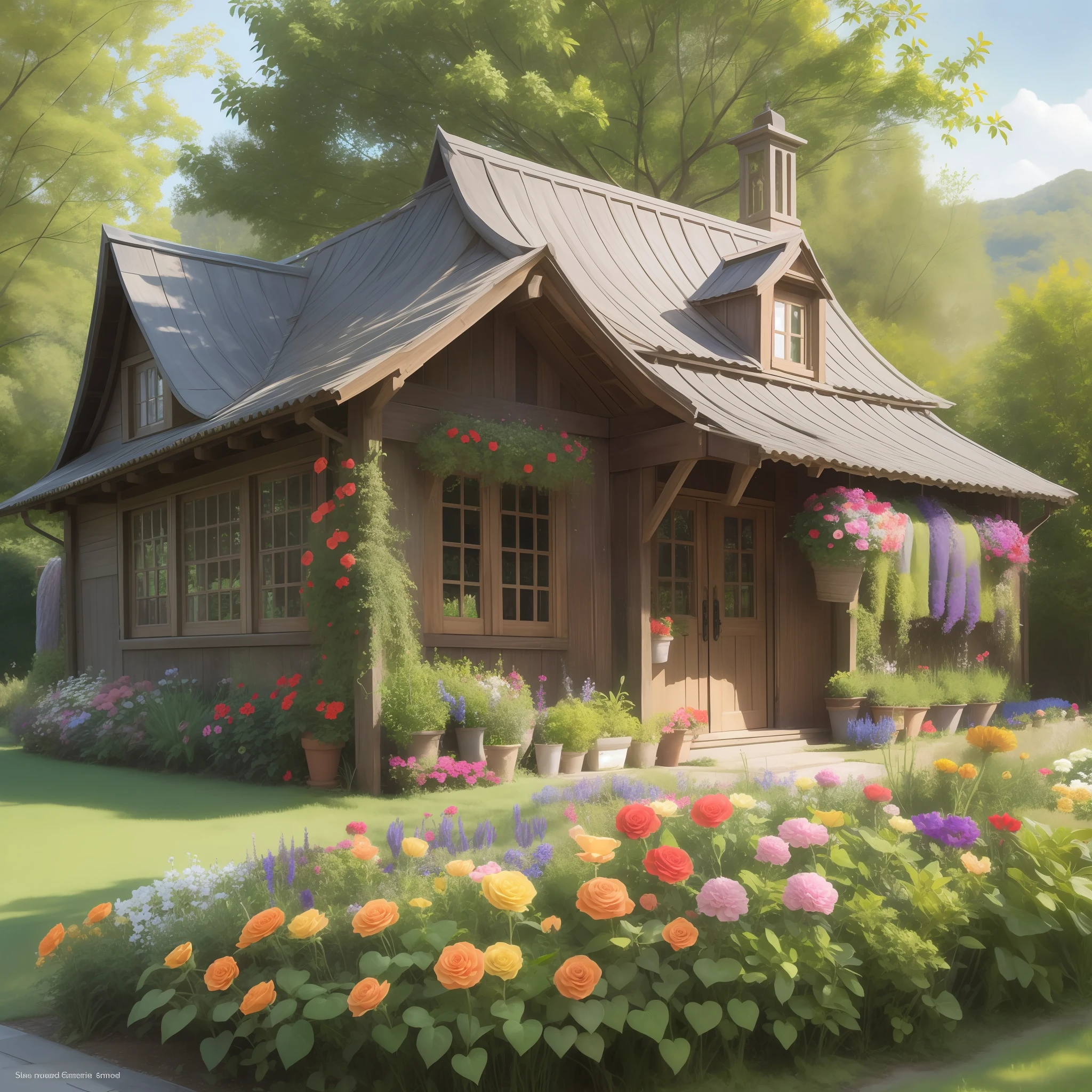 Bright flower garden with no one