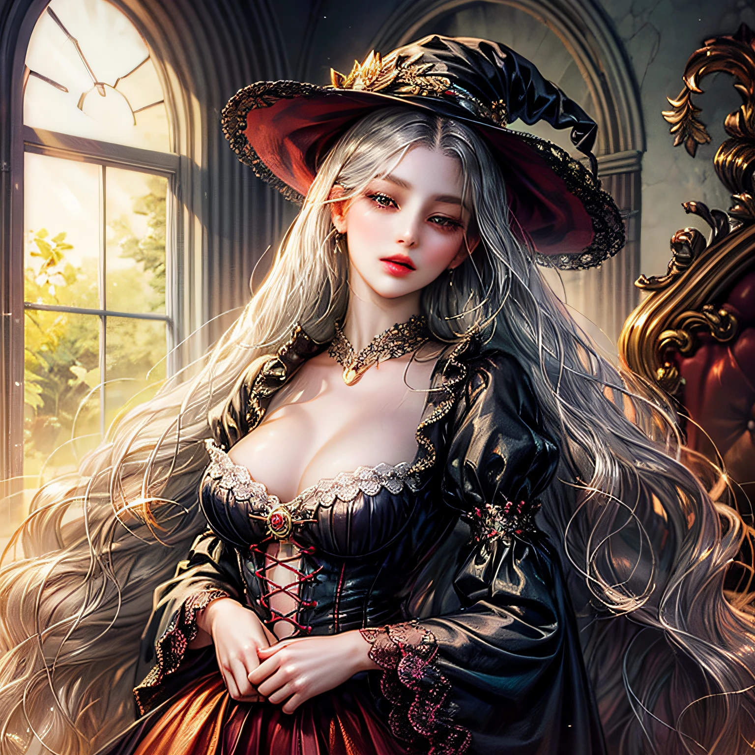 illutst female pervert bewitching 170 48 Chest Big glamorous With long silver hair Slender eyes --auto