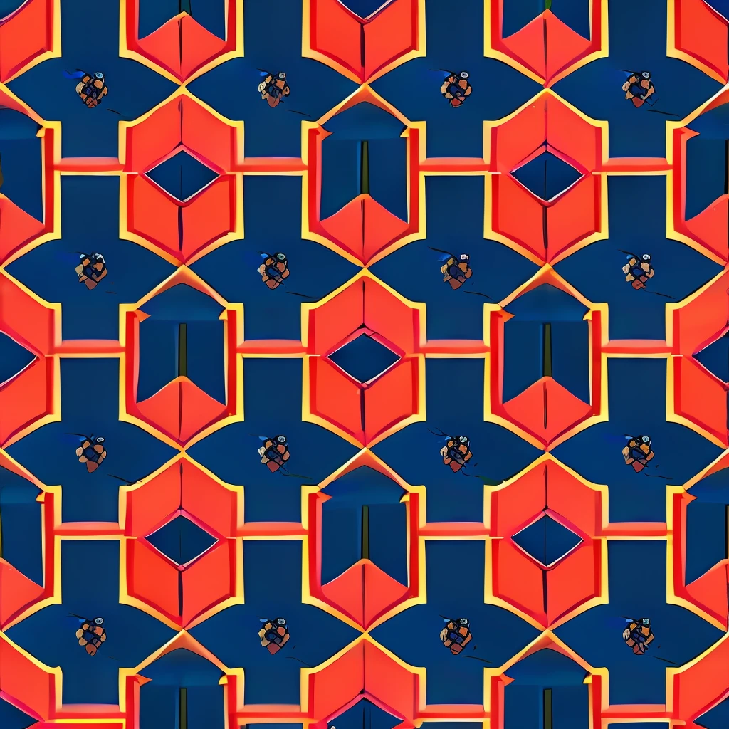 Create a texture image for tiles that features a pattern of geometric elements. The elements should consist of simple shapes such as triangles, squares, and circles. They should repeat in a symmetrical and organized manner throughout the image, forming a grid or a seamless pattern. The colors used for the elements should be contrasting and vibrant, standing out against a neutral background. Ensure that the scale of the elements is suitable for the texture to be repeated and used on tiles of different sizes. The texture image should convey a sense of order, style, and modernity, making it suitable for applications in contemporary environments.