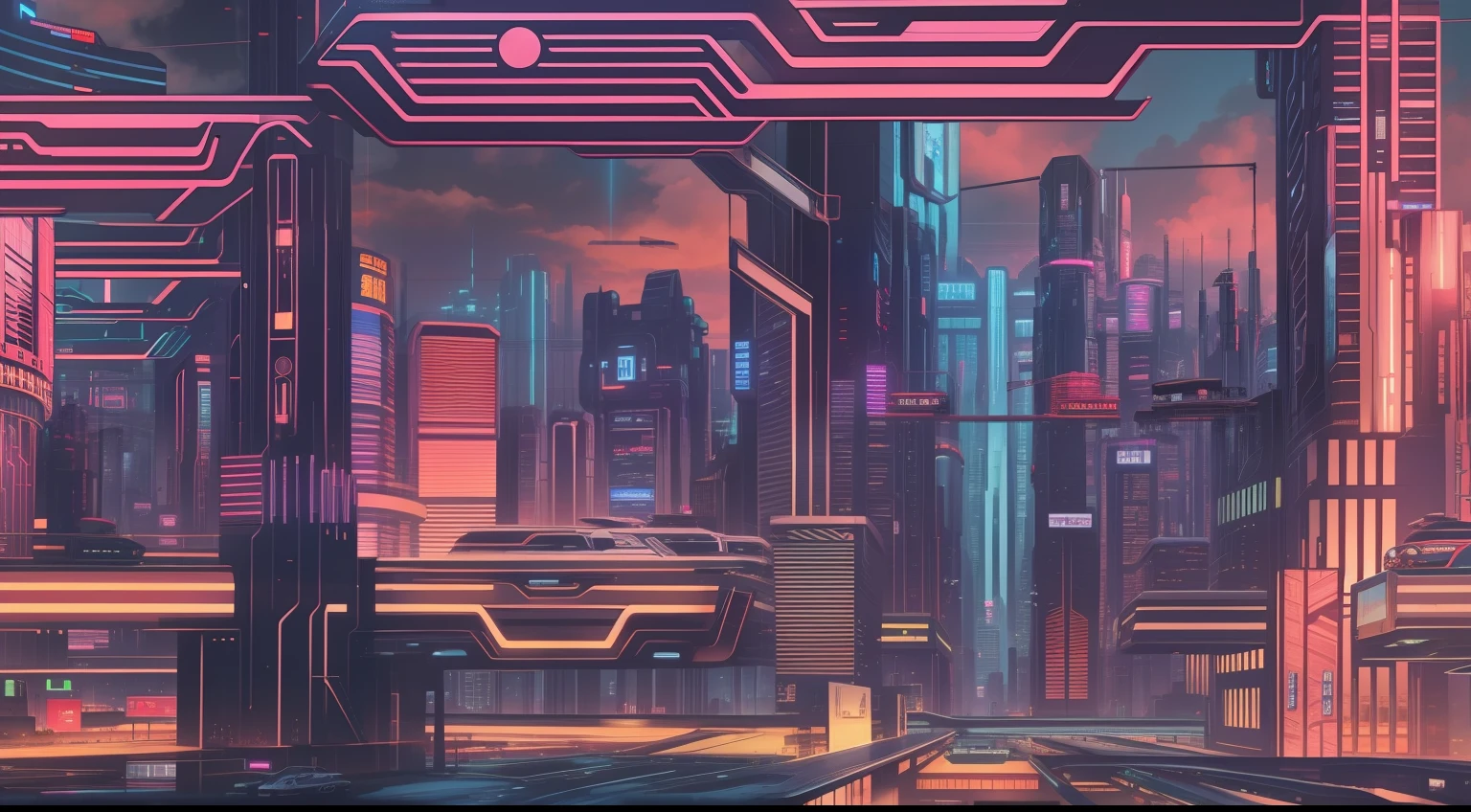 a high-tech cyberpunk city