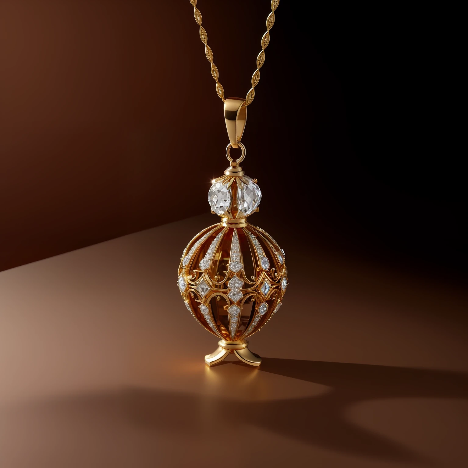 Best quality 8K gold necklace with diamond pendant close-up, jewelry photography, Wearing a, Faberge, bvlgari jewelry, pendant, luxurious ornate golden jewelry, gold jewerly, miniature product photo, gold ornate jewely, chaumet, gilded with gold, intricate gold jewlery, detailed jewelry, high quality product photo, highly detailed product photo, jewelry