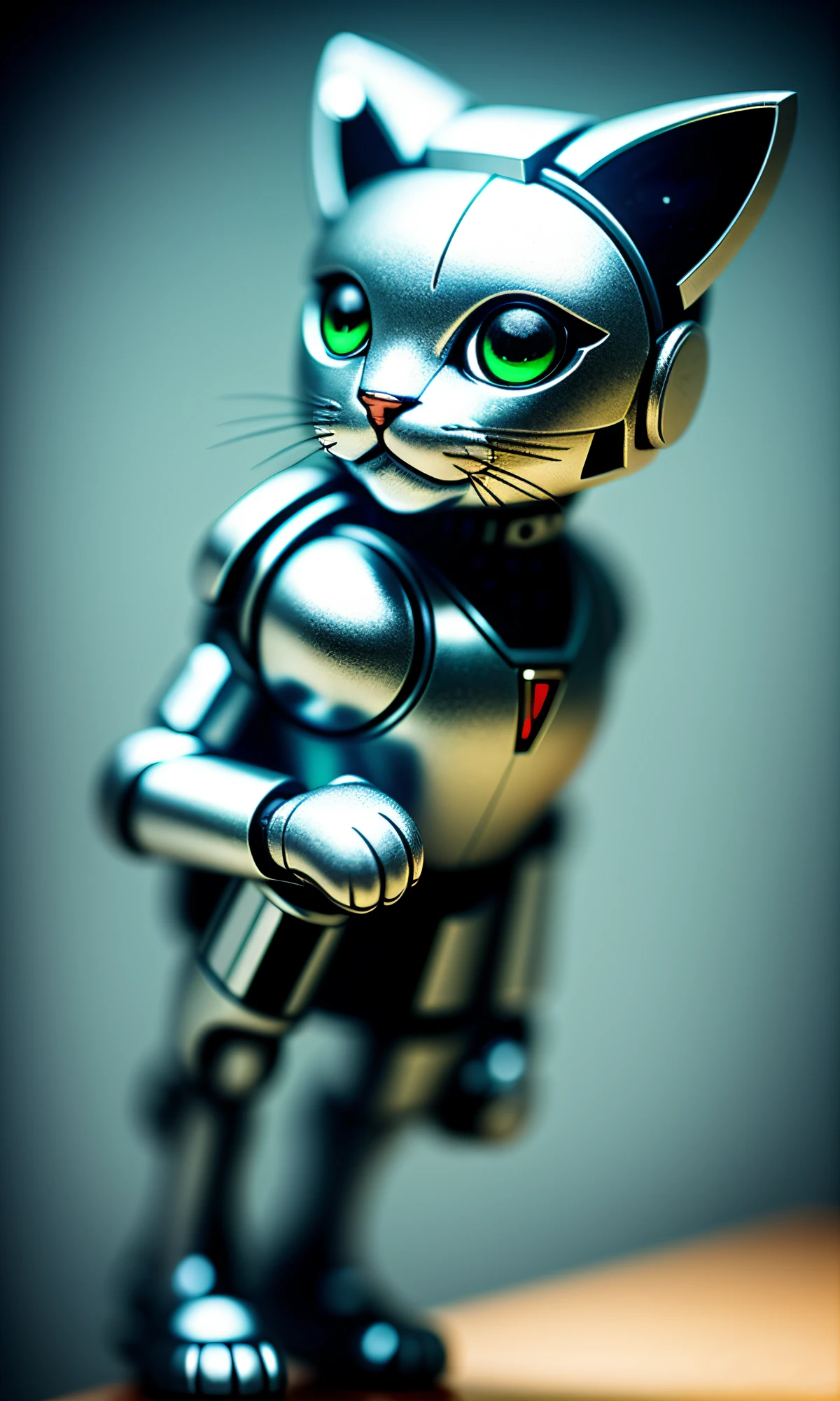 cute kitten made of metal, (cyborg: 1.1), ([tail | detailed wire]: 1.3), (complex detail), HDR, (complex detail, super detail: 1.2), cinematic shot, vignette, center