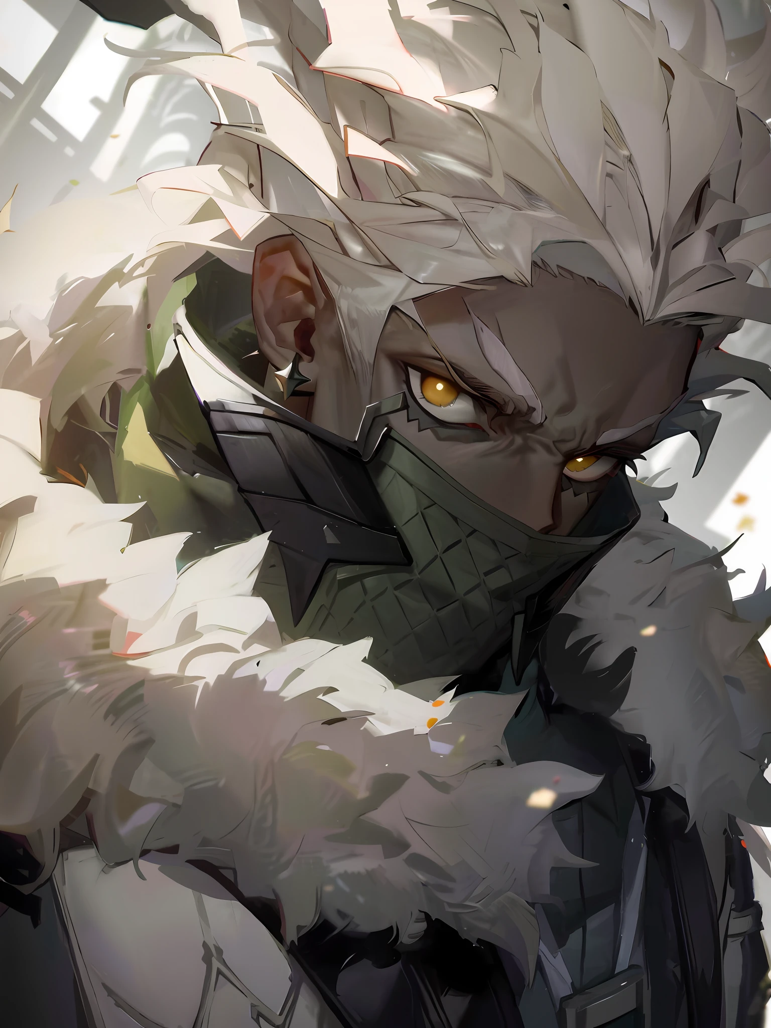 personagem de anime com cabelos brancos e olhos amarelos em um casaco branco, badass anime 8 k, 4 k manga wallpaper, Melhor Anime 4K Konachan Wallpaper, arte chave do anime, Papel de parede anime 4k, cara bonito na arte demon slayer, arte detalhada do personagem de anime, Anime Art Wallpaper 8K, amazing portrait of viego, arte de anime digital detalhada, estilo de arte demon slayer, boca amostra, brinco