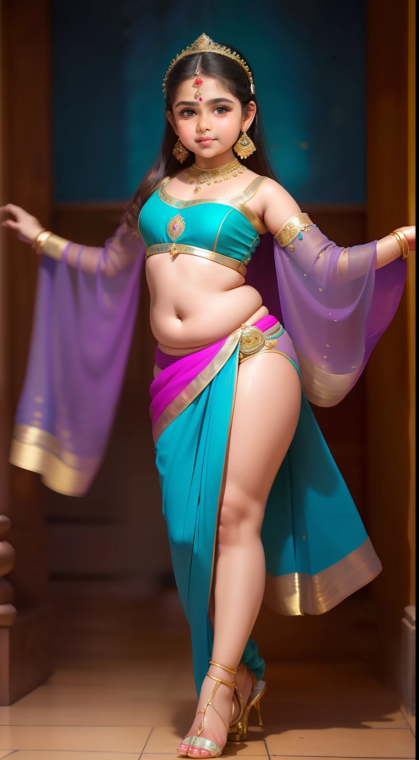 perfect face () in saree wlop perfect body exposed midriff highleg loli flat c curvy indian armpits bellydancer 8k chubby high res knees ankles , royal skimpy underwear, cleavage (oily skin:1.4) depth of field (chubby:1.2) bokeh, small breast (best quality), (masterpiece) (high heels) (council:1.6) (full body shot:1.7) blue theme