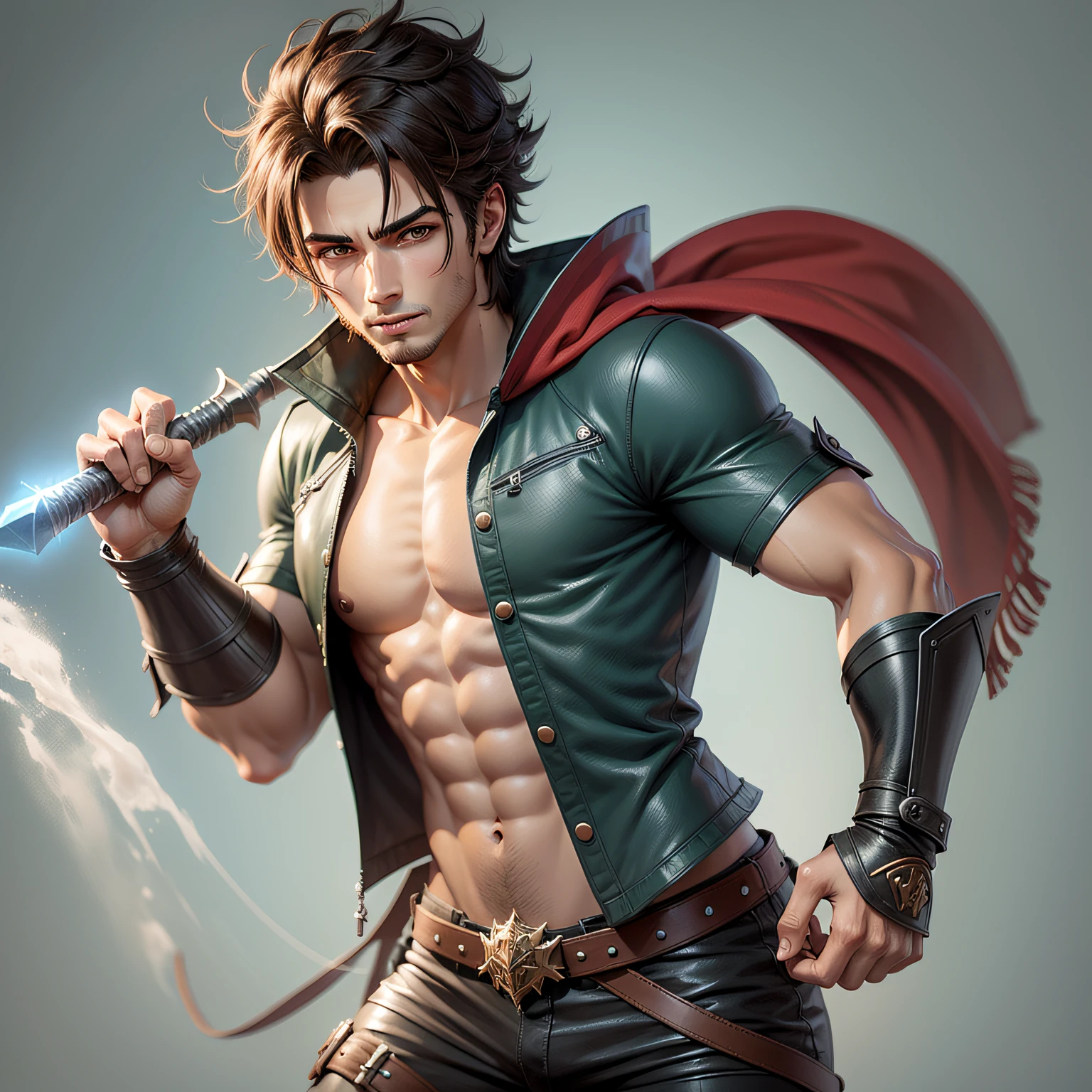 illutst tao 177 75 Handsome man with cool slit eyes holding a katana --auto