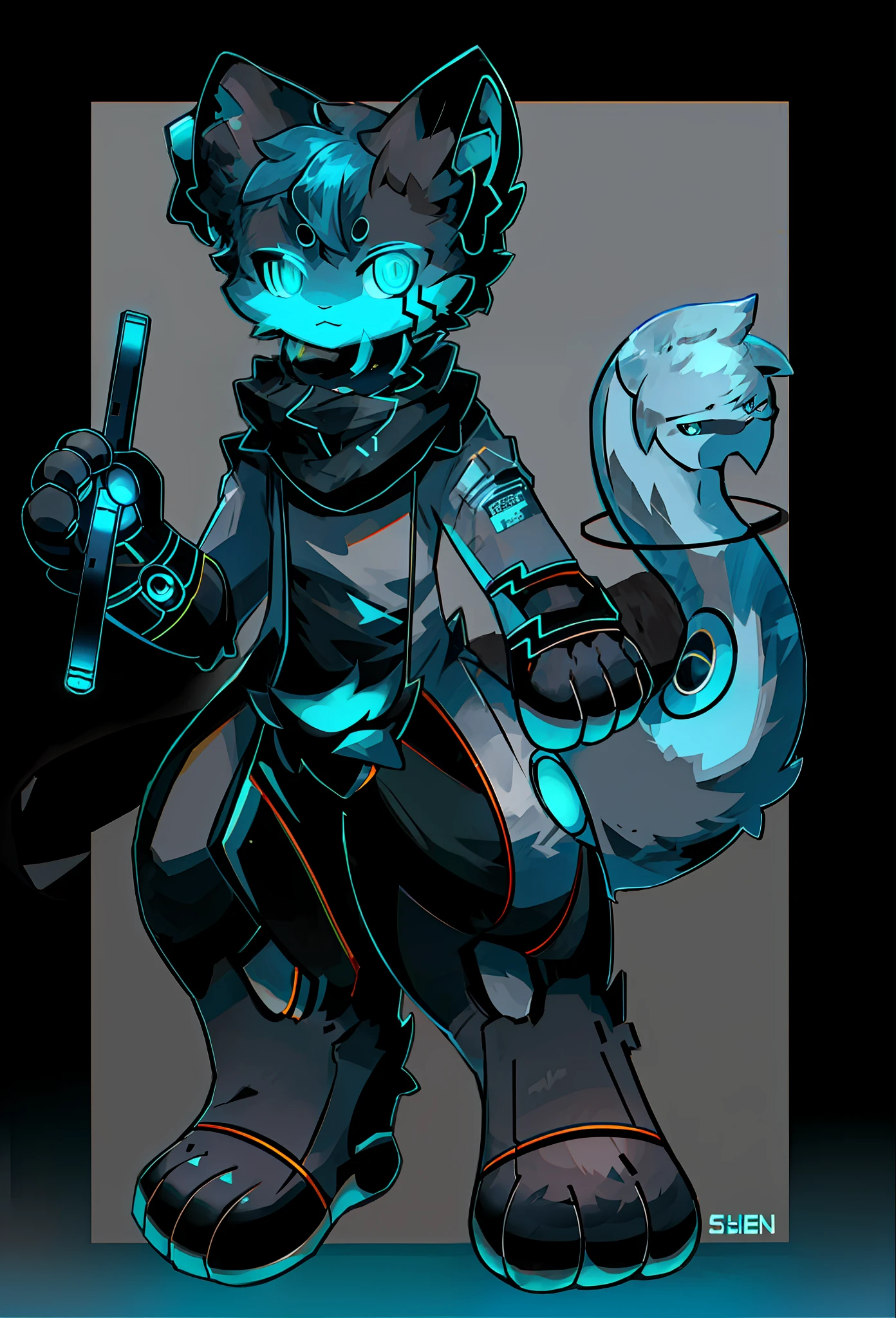 Cyber，Mechanical right eye，Mechanical left arm，half-mechanical，Blue Cat，shoun