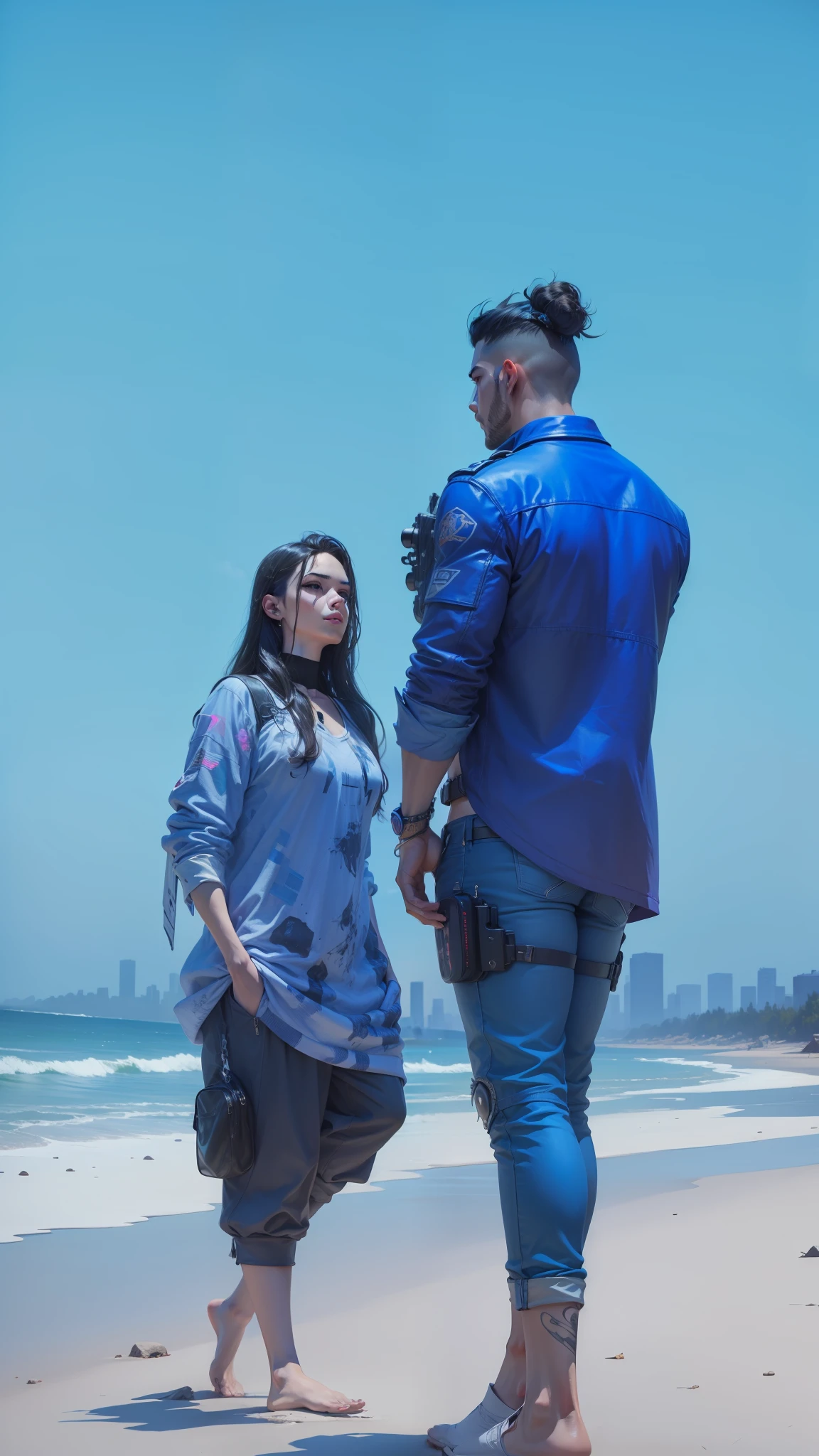 Change background cyberpunk handsome boy, beautiful girl, realistic face, 8k,ultra realistic