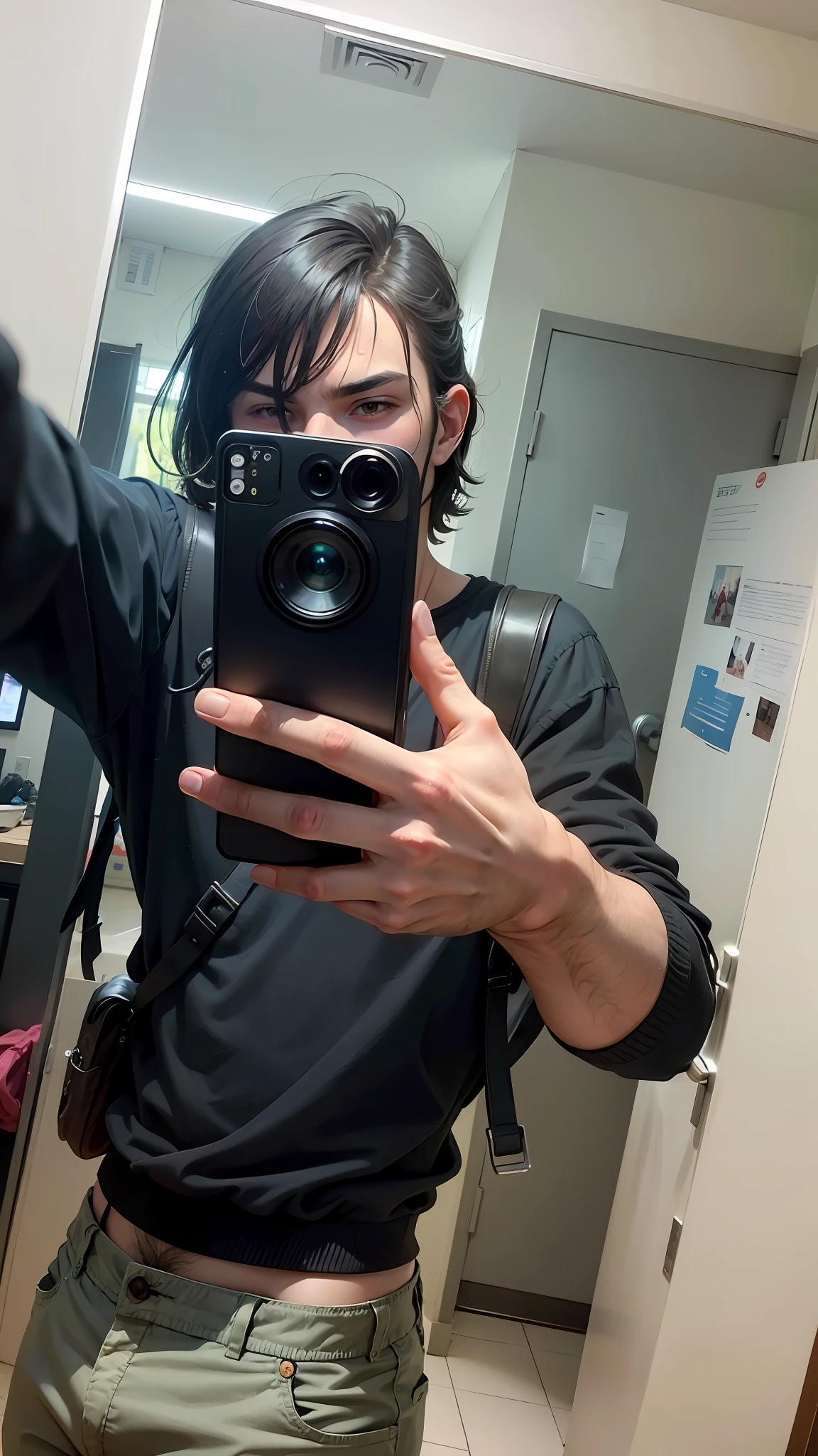 there is a man taking a selfie in a mirror, selfie espelho, a partir de 8 k matte, imagem de qualidade muito baixa, foto fit, foto de meio corpo, foto muito precisa, imagem frontal, foto de baixa qualidade, imagem de corpo inteiro, com os dedos, fotografia de baixa qualidade, hands not visible, foto distorcida, imagem desfocada, Fotografia selfie 8k, 👅 👅