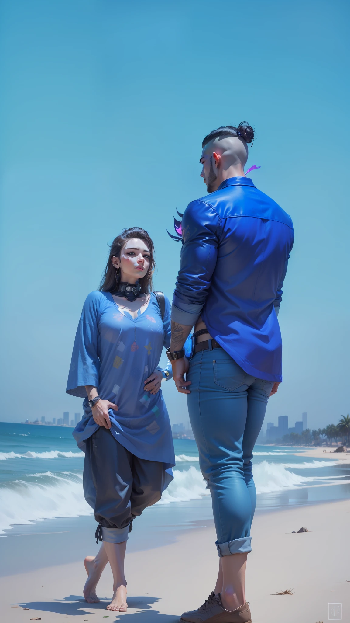 Change background cyberpunk handsome boy, beautiful girl, realistic face, 8k,ultra realistic