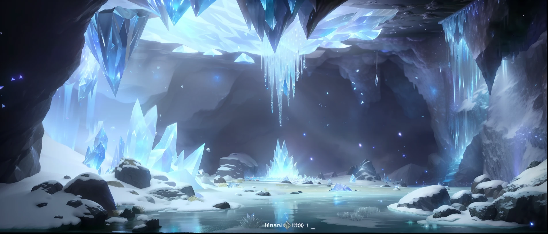 From《Final Fantasy XIII》, From《final fantasy》, final fantasy 14 sharp, crystals enlight the scene, final fantasy 14 style, in an icy cavern, ffxiv heavensward, xenoblade, cutscene footage, final fantasy vll world concept, video game screenshot> Fairy style、Water curtain cave