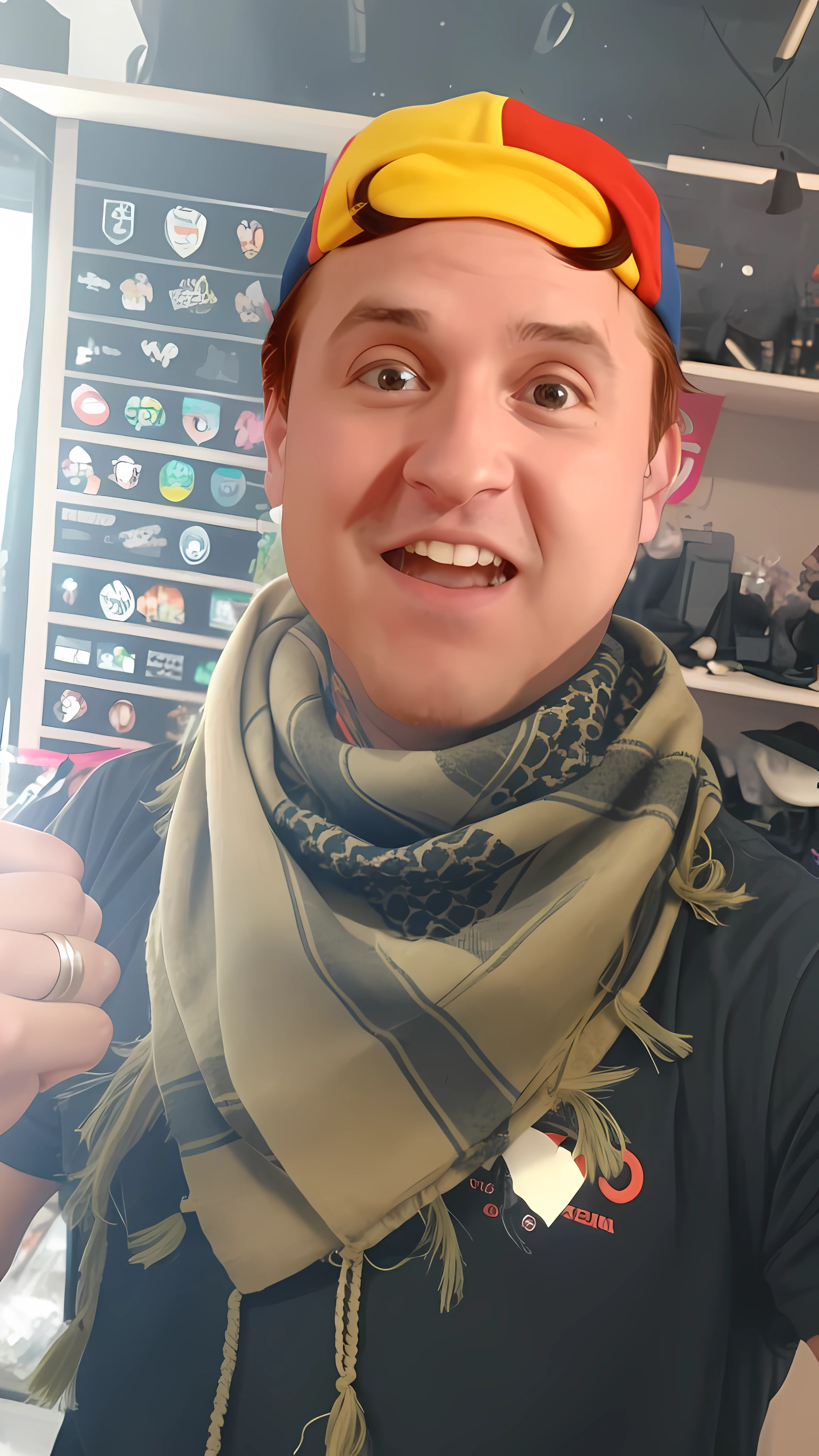 There's a man in a hat and scarf posing for a photo, Harry Nukem, foto de perfil headshot, inspirado em Arnie Swekel, Atarracado, inspirado em Brian 'Chippy' Dugan, Streamer do Twitch / Jogador Ludwig, foto do snapchat, inspirado em Oka Yasutomo, inspirado em Dicky Doyle, Arney Freytag!!! --auto