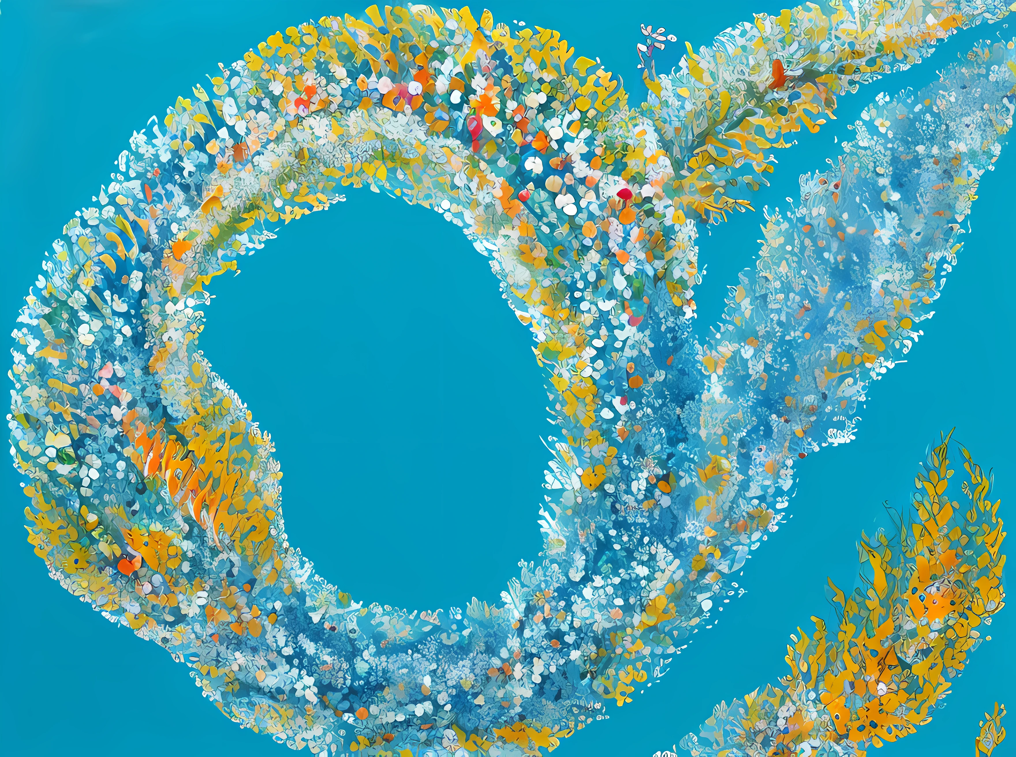Paintings of fish and flowers on white walls, author：Stella Schmol, raffael, intricate organic painting,  nacre painting, author：Nancy Karin, author：Maeda Tsutomori, author：Gwen Barnard,, author：Li Tingting, author：Anna Heifesch（Acrylic painting 1.8），White background