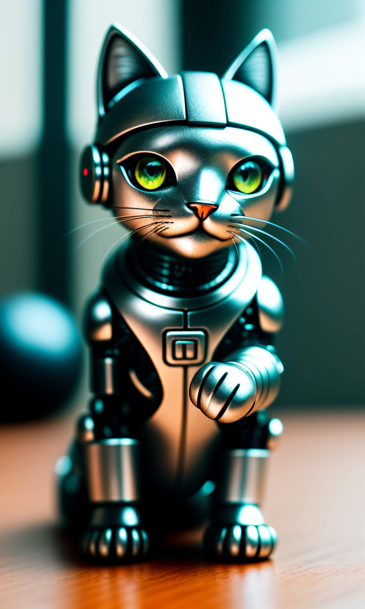 cute kitten made of metal, (cyborg: 1.1), ([tail | detailed wire]: 1.3), (complex detail), HDR, (complex detail, super detail: 1.2), cinematic shot, vignette, center