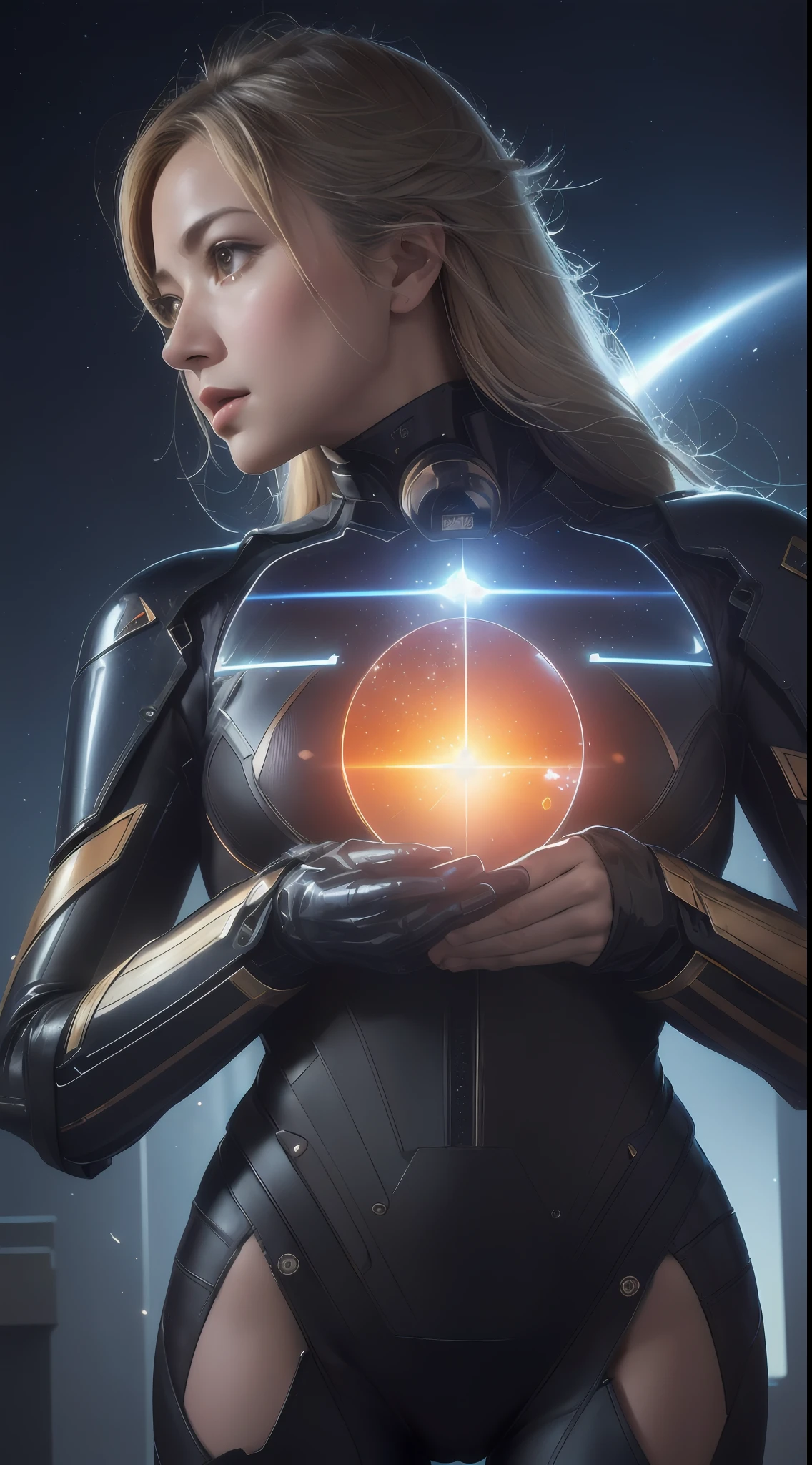 Masterpiece, Best Quality, Cinema, Official Art, Propaganda Art, Cinematic Wallpapers, Very Detailed CG Uniform 4k Wallpapers, Intricate Details, Upper Body, Facial Focus, Concept Art, Production Art, ( , highres, (realistic, photo-realistic:1.2), physically-based rendering, machinery, reflection, realistic, cyberpunk, symmetric front view close up head shot eyes symmetry face very sharp focus realistic award winning matte drawing movie lights, mecha, (Illustration: 1.1), slim, fair skin, delicate face, shine, tights, (long blonde hair), Japanese shrine costume, green eyes, battlefield, chip, shine, vast landscape photo, (from below, starry sky above, open field below), a girl standing on a flower field looking up, (string moon: 1.2), (meteor: 0.9), (nebula: 1.3), tree BREAK making art, (Warm light source: 1.2), (Firefly: 1.2), lamps, lots of purple and orange, intricate details, volumetric lighting, realism BREAK (Masterpiece: 1.2), (Best Quality), 4K, Ultra-Detailed, (Dynamic Composition: 1.4), Very Detailed, Rich in Detail, (Iridescent Colors: 1.2), (Glowing, Atmospheric Illumination), Dreamy, Fantastic, (Solo: 1.2) Gray Hair, Long Flowing Hair, Strong Wind, Orange Eyes, Shiny Eyes, Large, Face, Chest and Thighs Raw, Visible. photorealistic real, portfolio, fine LED,beautifully decorated, beautiful relief, small parts polymerization, metal cylinder, detailed neon, fine LED, fine parts, gear, gauge, pressure gauge, steam