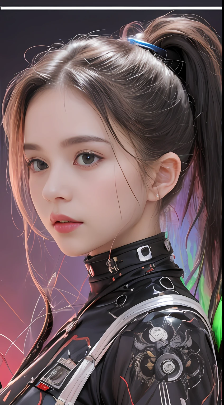 qualidade superior, obra-prima, ultra high-resolution, (fotorrealista: 1.4), foto bruta, 1 , cabelo preto, pele brilhante, 1 mechanical girl, (Detalhe Ultra Realista)), retrato, global ilumination, Sombras, octane rendering, 8k, Ultra sharp, Grande, Pele Crua Exposta ao Clivagem, metal, Detalhes Intrincados do Ornamento, Detalhes do, Detalhes Muito Intrincados, Luz realista, CGSoation trend, - Olhos Vermelhos, olhos brilhantes, Facing the camera squarely, Neon details, machanical limbs, blood vessels connected to the tube, mechanical vertebrae attached to the back, mechanical cervical attachment to the neck, sentado, wires and cables connected to the head, Gundam, small LED lamps,