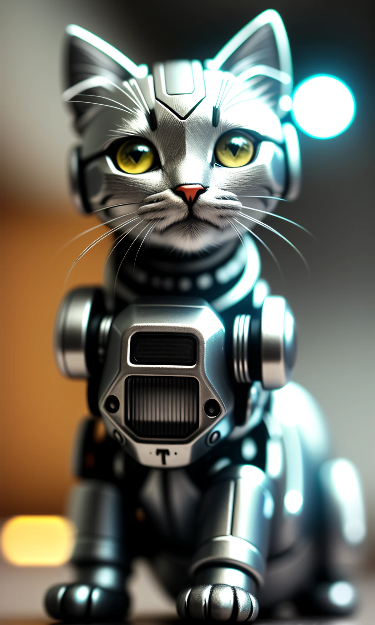 cute kitten made of metal, (cyborg: 1.1), ([tail | detailed wire]: 1.3), (complex detail), HDR, (complex detail, super detail: 1.2), cinematic shot, vignette, center