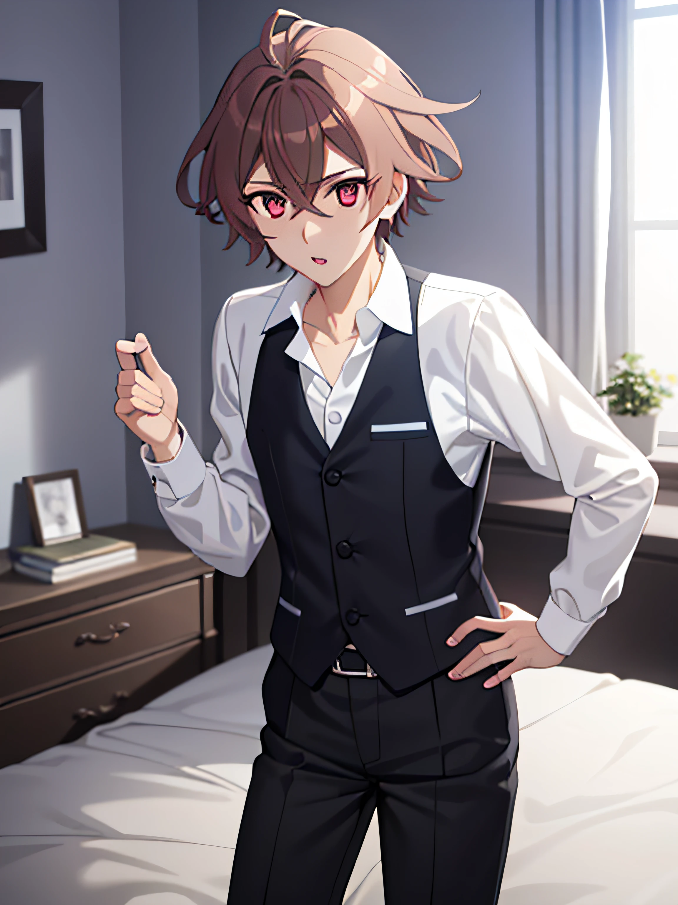 tmasterpiece， Best quality at best， high high quality， 1boy， 独奏， malefocus，The upper part of the body， sieg_fate，sobu，Bedroom lighting，Go to bed