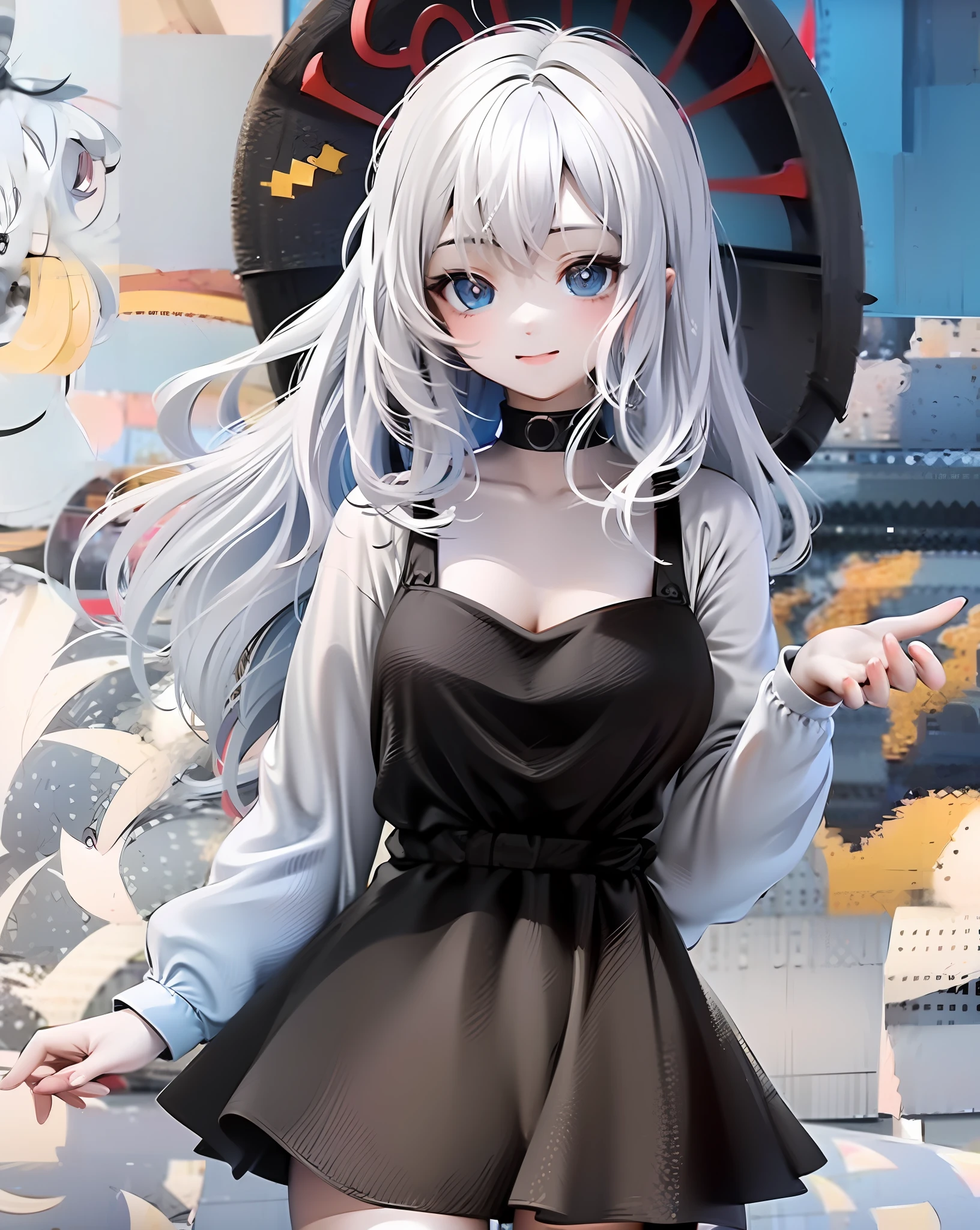 Anime girl with white hair and black dress holding black umbrella, loli in dress, Anime girl wearing black dress, Girl with white hair, style of anime4 K, Anime art wallpaper 8 K, whaite hair, cute anime waifu in a nice dress, Anime art wallpaper 4k, Anime art wallpaper 4 K