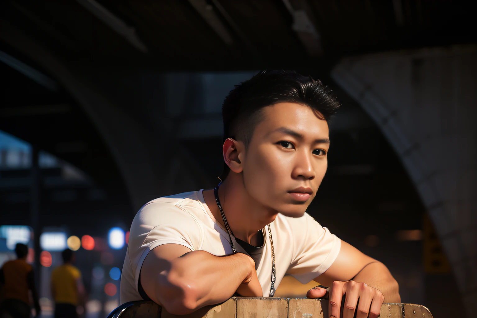 young men, masterpiece, high quality, best quality, city, overpass