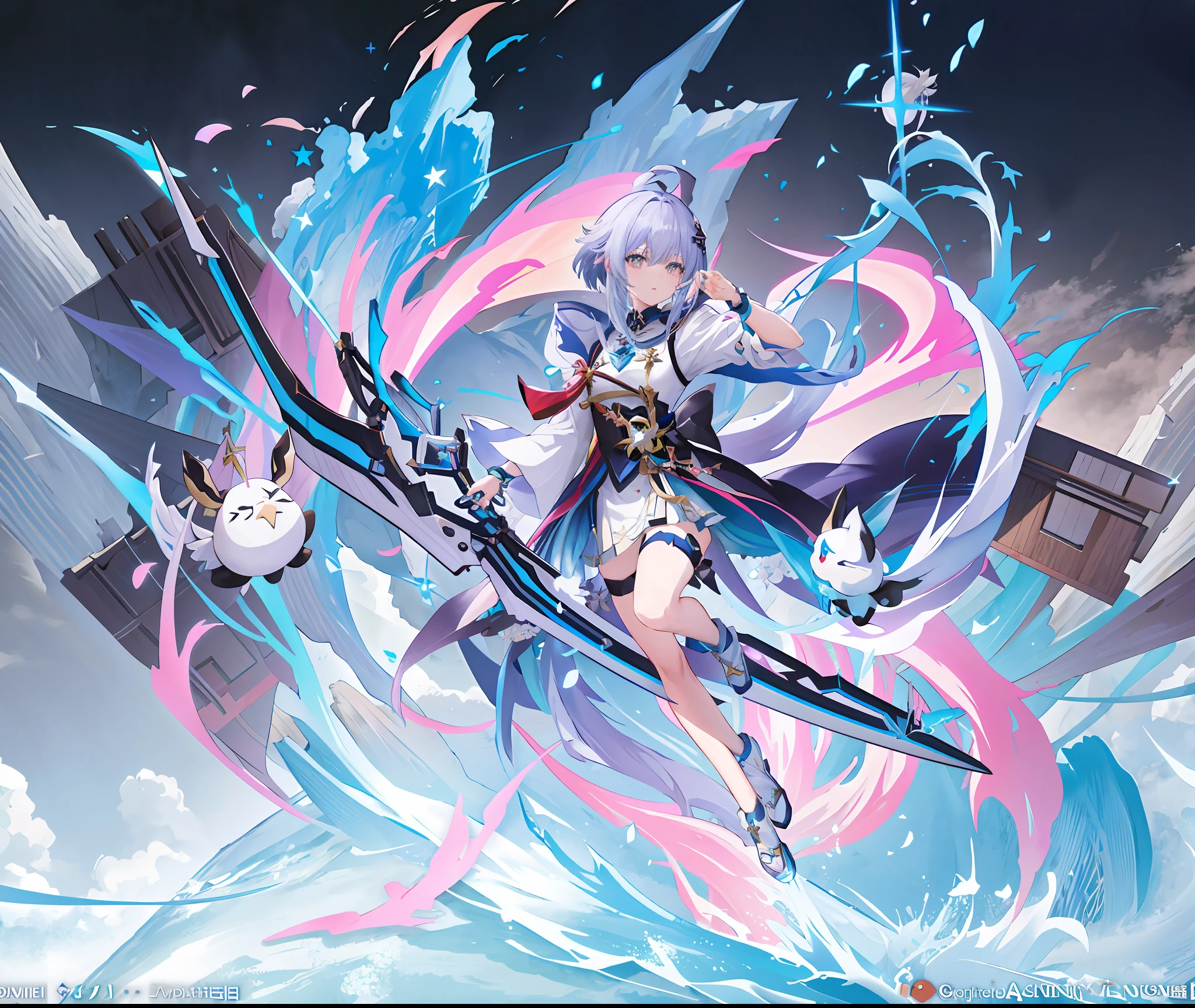 animemanga girl,holding a bow and arrow in his hands, genshin impact, Kushatt Krenz Key Art Women, Star Dome Railway,Star Dome Railway。Star Dome Railway。Star Dome Railway。Keqing from Genshin Impact,Game Genshin Impact, Splash art anime , rimuru tempest, shadowverse style, Genshin impact's character, From Arknights, holographic blade!, Beautiful celestial mage