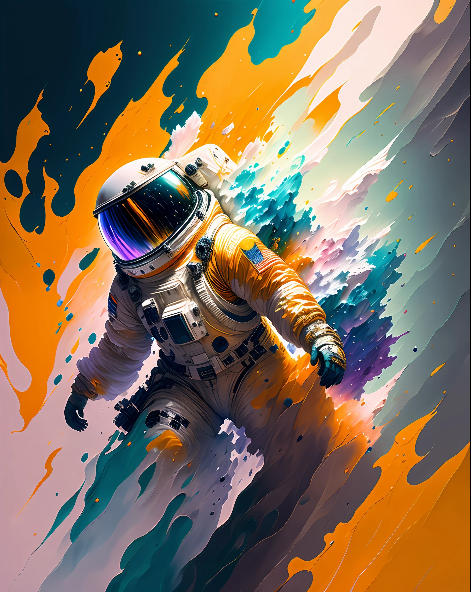 astronaut,  climbing the asteroid,  character render, ultra high quality model, ethereal background, abstract beauty, explosive volumetric, oil painting, heavy strokes, paint dripping