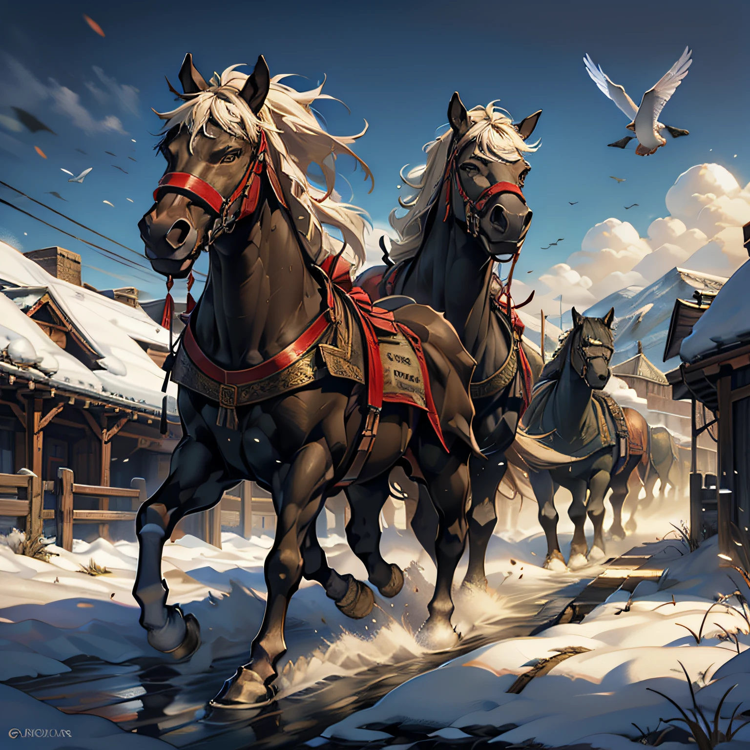 Horses,Army,snowfield,uni