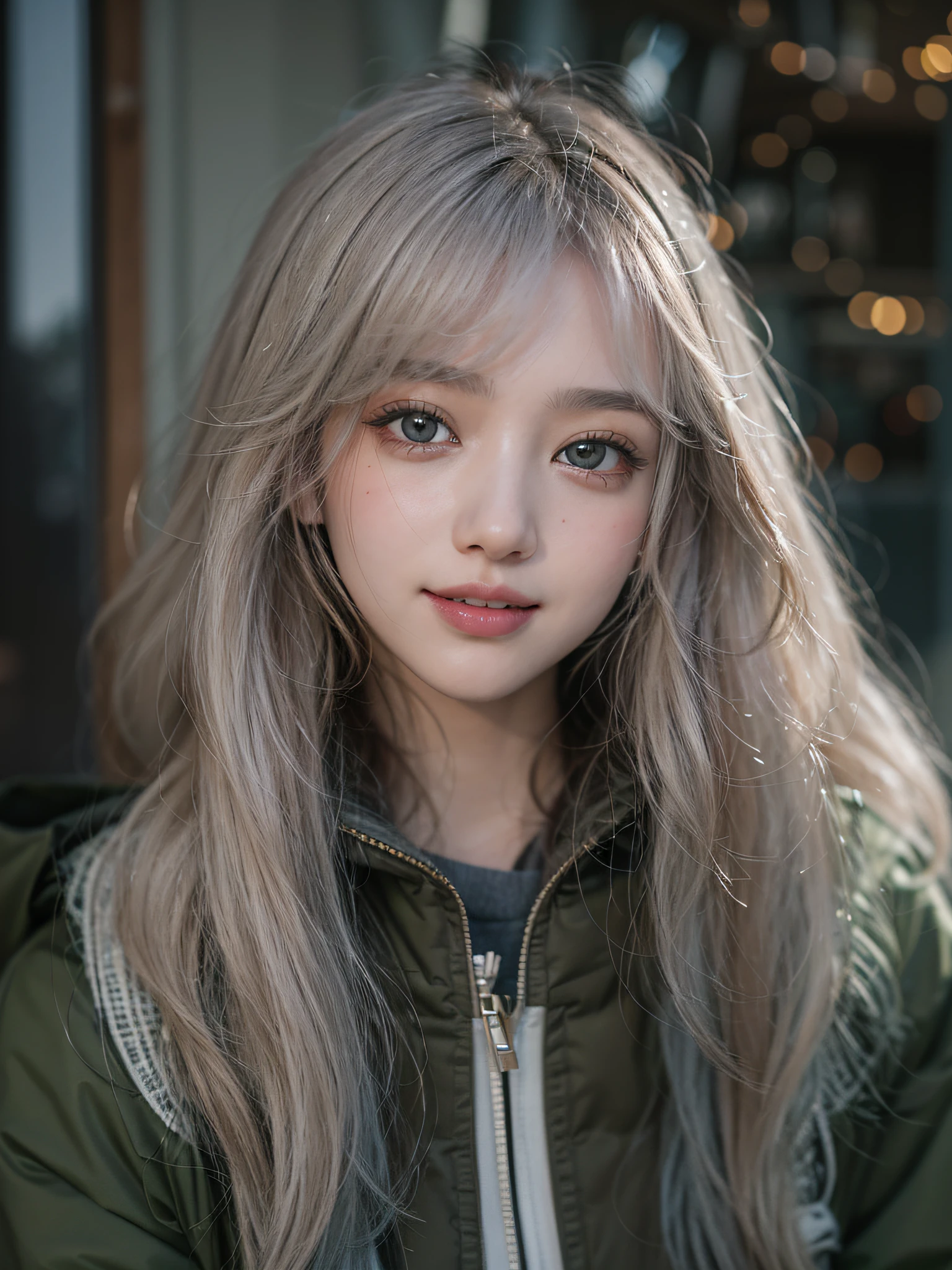 (Raw photography、top-quality)、(realisitic、Photorealsitic:1.3)、masterpiece、extremely delicate and beautiful、A highly detailed、nffsw、Unity、8K、astonishing、Detailed detail、ultra-detailliert、hight resolution、absurderes、Soft light、(A dark-haired、short-hair、bangss)、Detailed beautiful girl、Detailed finger、extremely detailed eye and face、beautiful detailed nose、beatiful detailed eyes、(Light on the Face)、looking at viewert、(Closed)Bocchi:1.2)、女の子1人、kawaii、年轻、adultlike face、de pele branca、(A half body:1.3、Seats)、(middlebreasts)、Lifelike face、Realistic body、beautiful thigh、(ulzzang -6500-v1.1: 0.6)、Black shirt、parka、beret、(half laugh:1.3)、