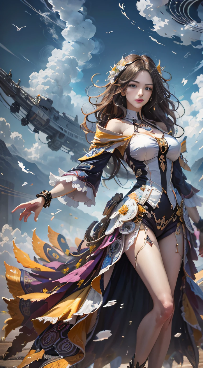 (((White Cloud Background))), (((High Saturation))), ((Surrounded by Color Splashes)))) Ultra Detailed, Beautiful and Aesthetic, Masterpiece, Best Quality, (Zentangle, Mandala, Tangled, Entangle), (Fractal Art: 1.3), 1girl, Very Detailed, Dynamic Angle, Cowboyshot, Most Beautiful Forms Chaotic, Elegant, Fauvist Design, Bright Colors, Romanticism, Michal Mraz, Adrian Ghenny, Petra Courtwright, atmospheric, ecstatic notes, flow notes visible, full body